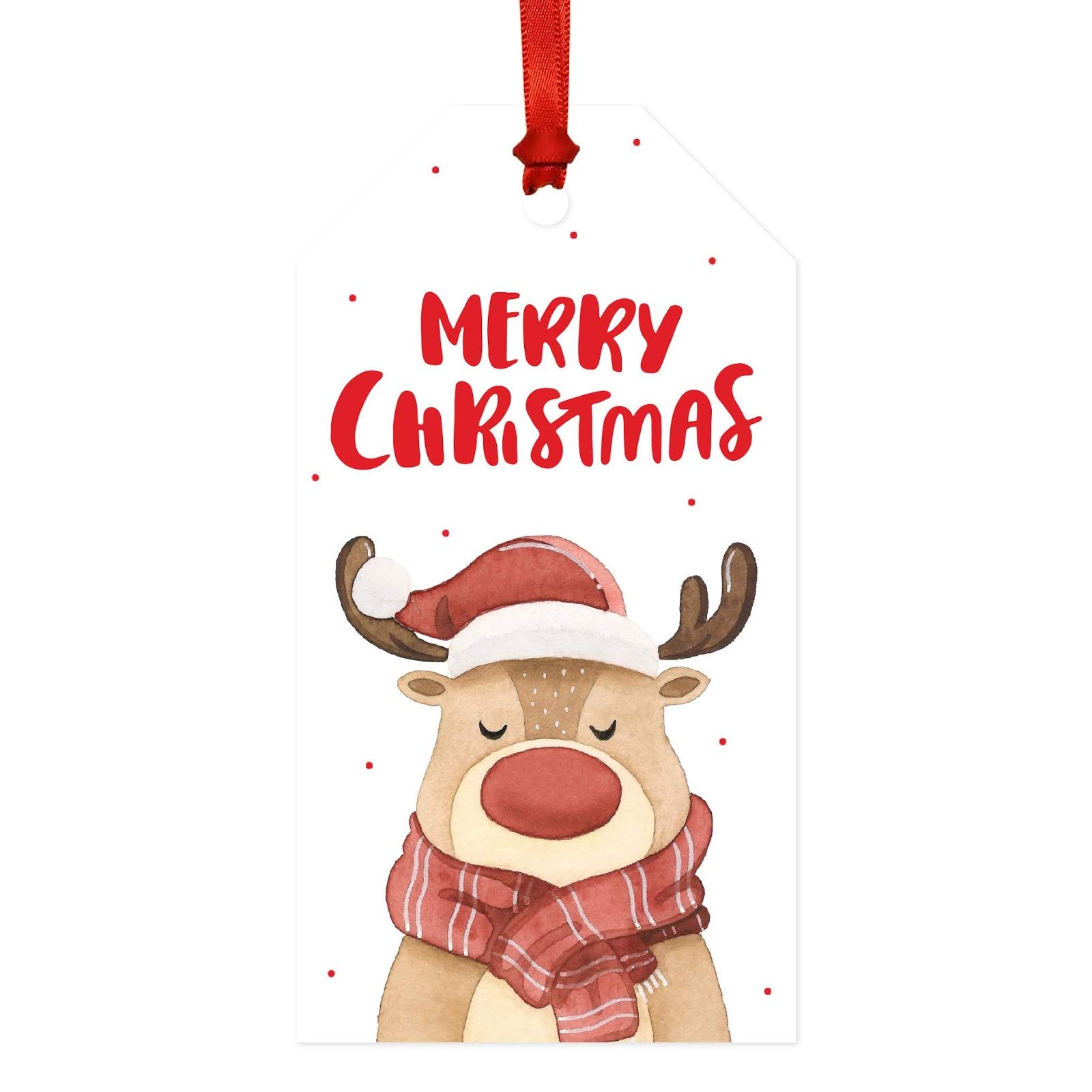 Andaz Press Christmas Classic Gift Tags - 20-Pack Fun Reindeer Design with Santa Hat & Red Scarf - Merry Christmas Holiday Gift Wrapping Supplies for Xmas Presents, Cards & Stocking Stuffers