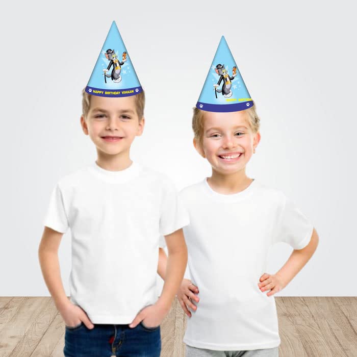 Tom & Jerry Themed Custom Birthday Hat with Baby Name - Personalized Party Decor for Kids' Birthday, Baby Shower & Themed Celebrations
