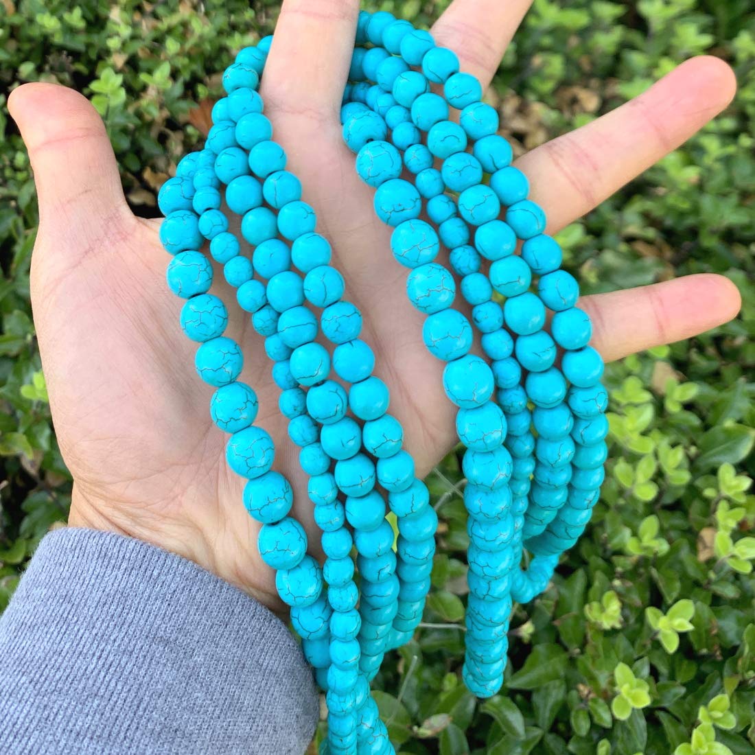 Natural Blue Magnesite Gemstone 6mm Round Loose Beads (128-140pcs) - Imitation Turquoise Spacer Beads for DIY Jewelry Making, Necklaces, Bracelets & Craft Projects - GR-D6