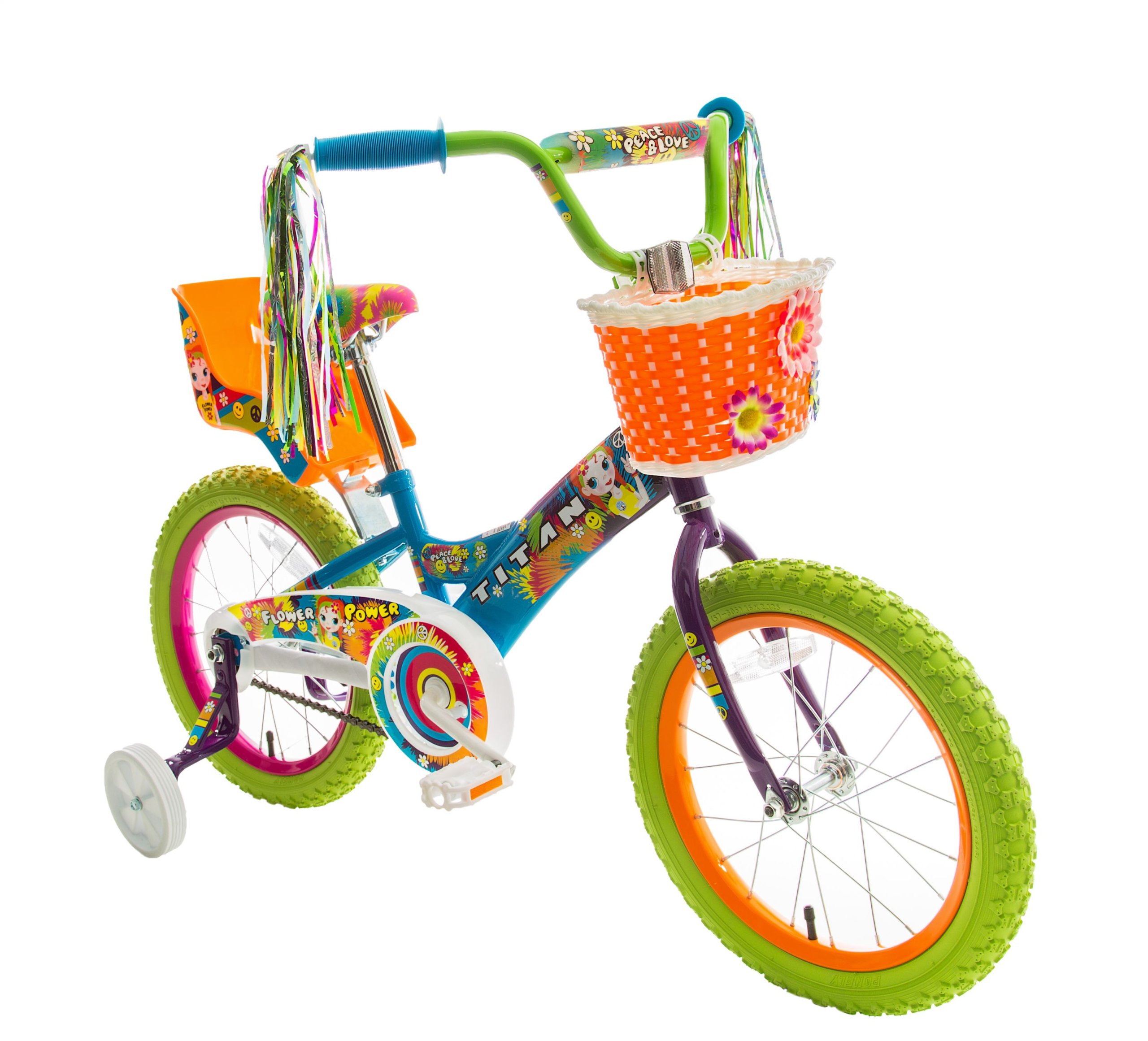 16 Inch Titan Girl's Flower Princess BMX Bike for Girls Age 4-9 | Toddler Bicycle with Training Wheels, Utility Basket & Streamers | Perfect for Outdoor Riding, Neighborhood Adventures & Birthday Gifts