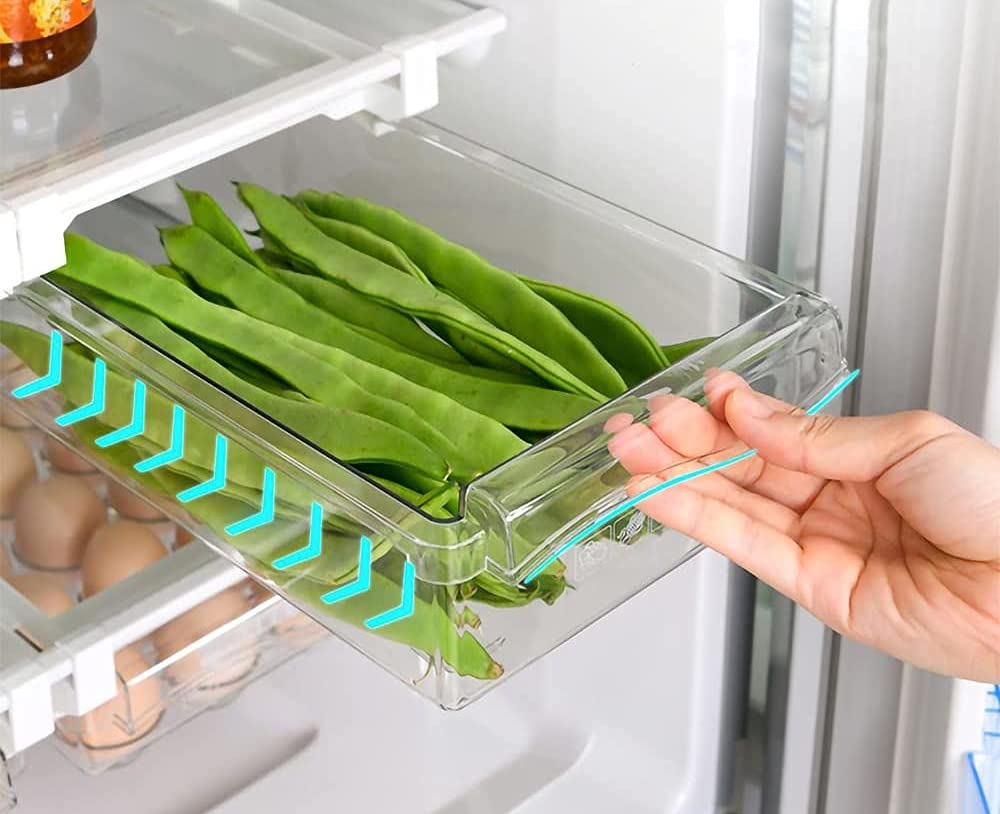 Refrigerator Pull Out Bin Organizer - Clear Fridge Drawer Storage Box for Food, Under 0.6