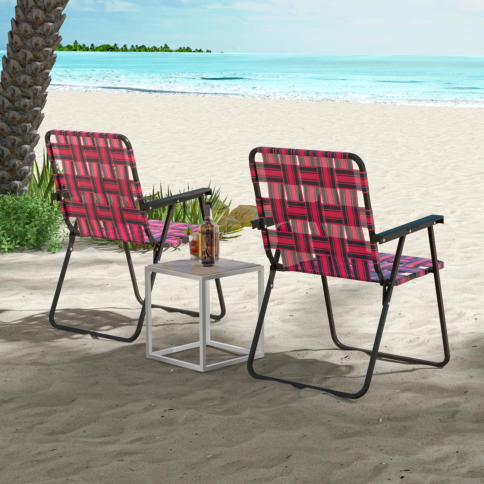 Tangkula 6-Pack Folding Lawn Chairs - Heavy Duty Metal Frame Webbed Patio Chairs with Wide Armrests | Portable Outdoor Dining Chairs for Backyard, Camping, Beach & Poolside | Perfect for Picnics, BBQs and Summer Relaxation