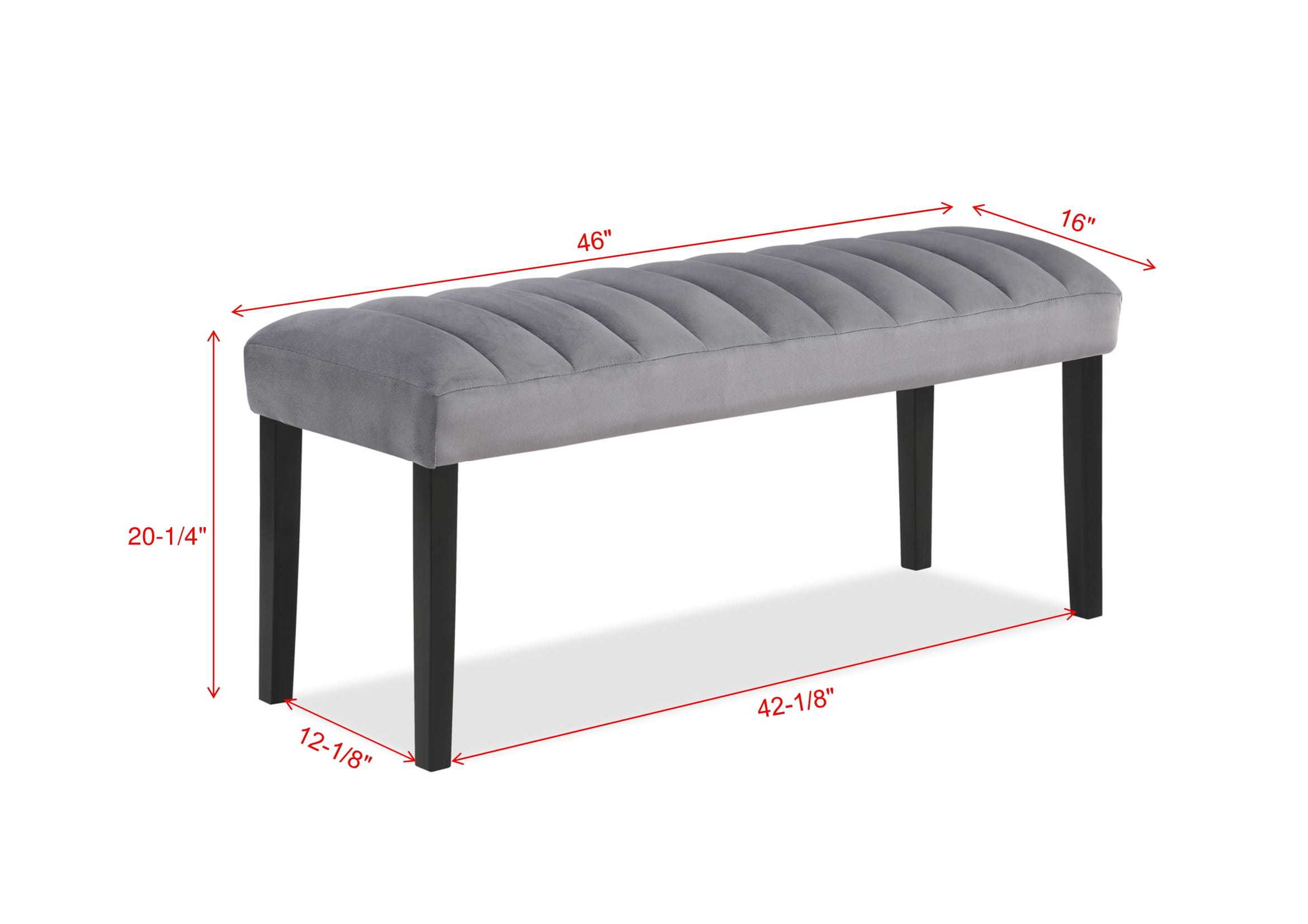 1PC Gray Black Velvet Upholstered Wooden Bench - Modern Dining Room & Kitchen Furniture for Home Decor, Comfortable Seating for Dining Table, Entryway, Bedroom Footboard