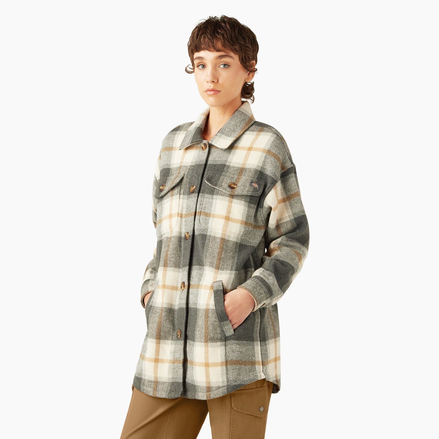 Dickies Women's Oversized Flannel Plaid Shirt Jacket - Soft Brushed Cotton, Relaxed Fit, Long Sleeve Button Down for Casual Wear, Layering & Outdoor Activities