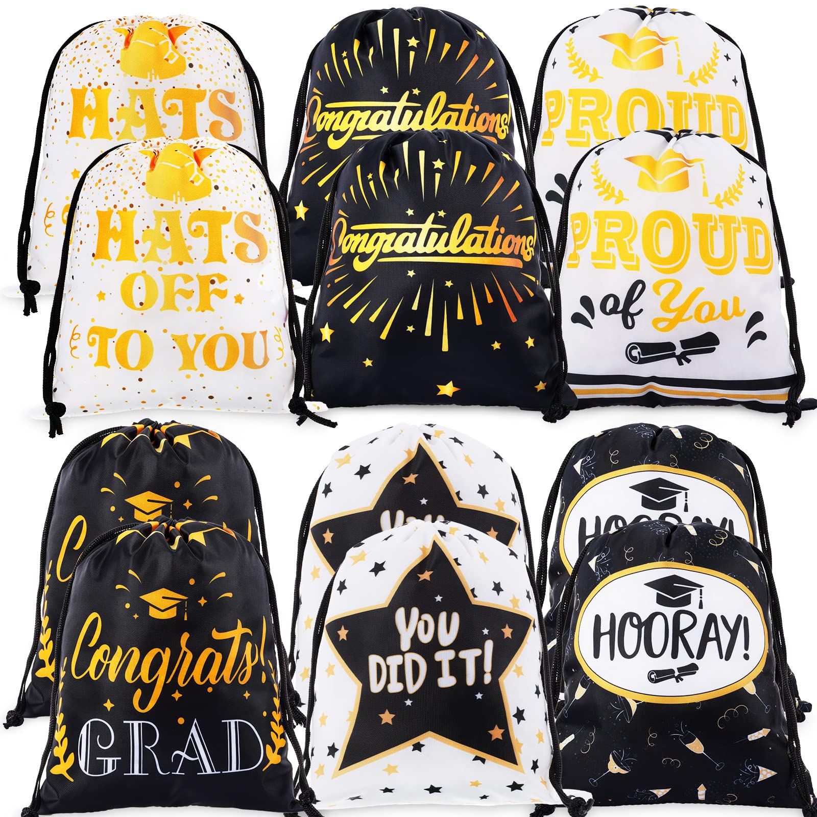 12 Pack Graduation Gift Bags with Drawstrings - Jewelry Pouches for College, High School & Middle School Graduation Supplies - Perfect for Party Favors, Diploma Holders & Graduation Ceremonies
