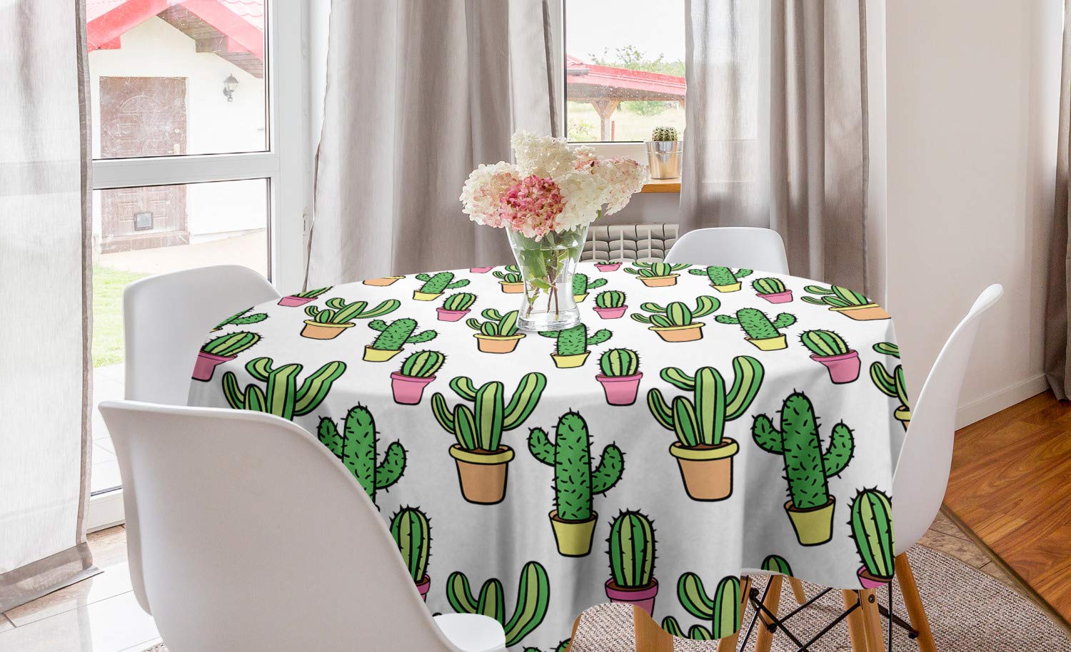 Ambesonne Cactus Round Tablecloth 60