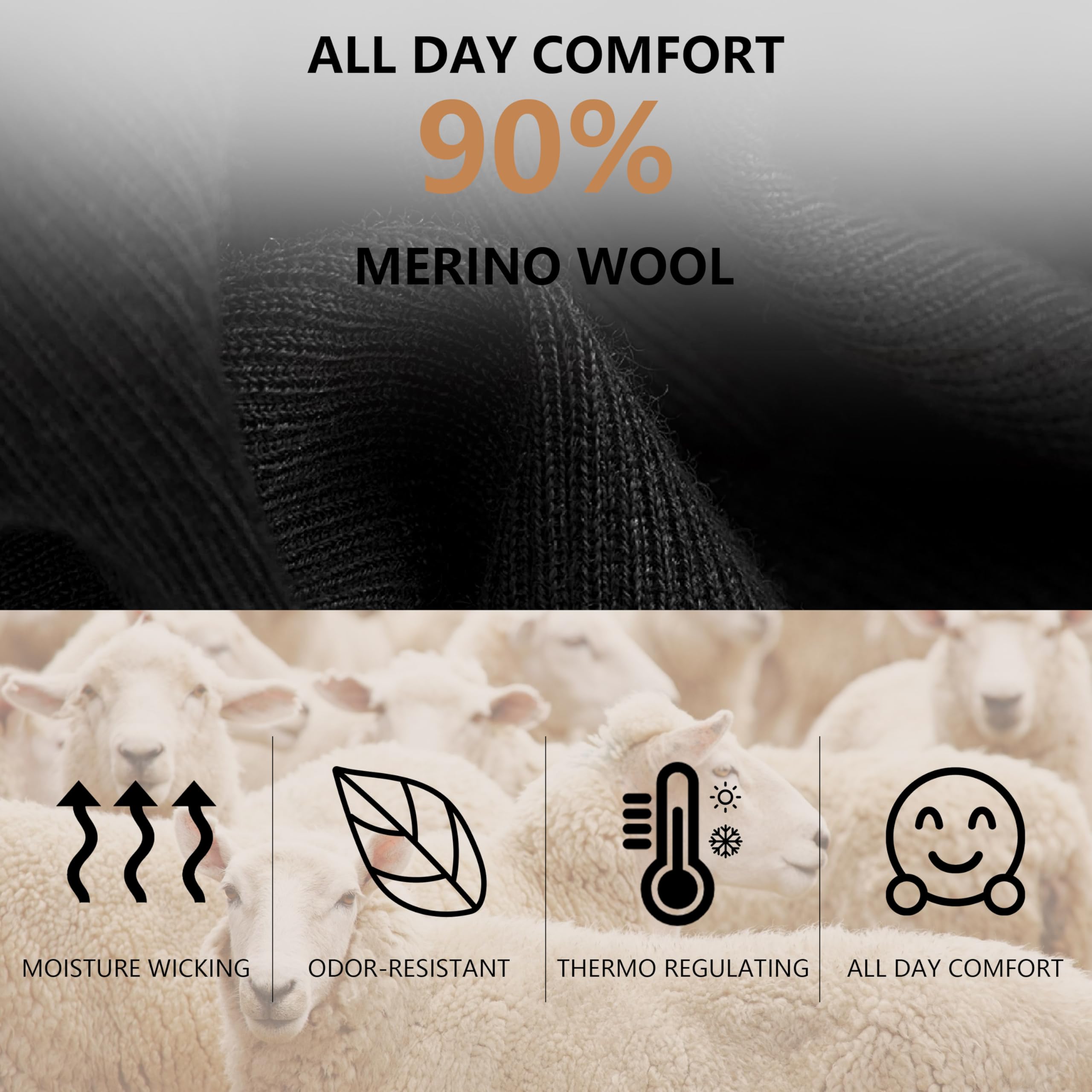 Premium 90% Merino Wool Athletic Socks for Men & Women - 3 Pairs Pack - Moisture Wicking & Odor Resistant Hiking, Running & Outdoor Sports Socks