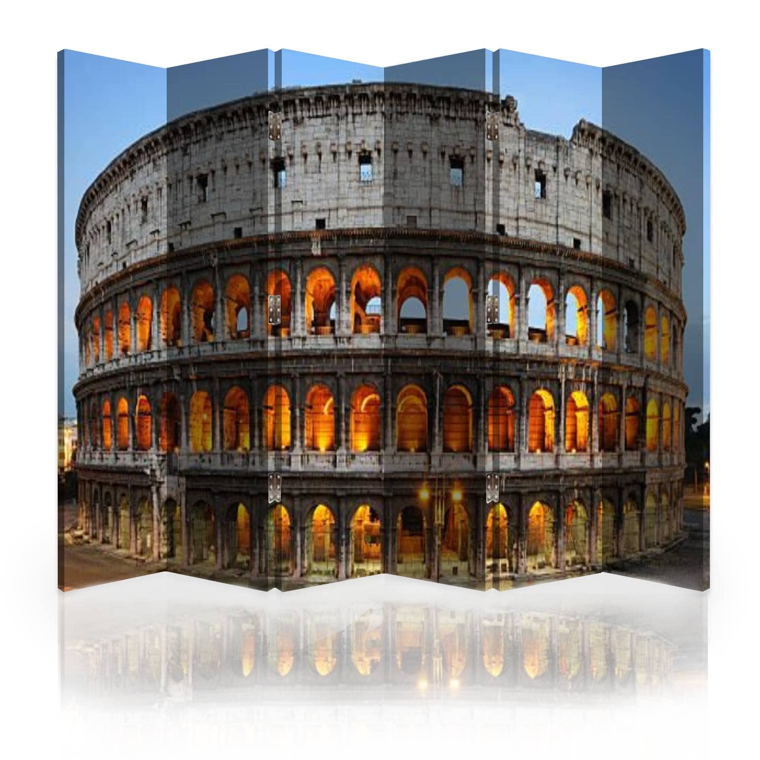 Canvas Room Divider Screen with Illuminated Arches - Coliseum Ancient Roman Amphitheatre Design - XXXL 6-Panel Folding Privacy Partition for Living Room, Bedroom, and Office Space