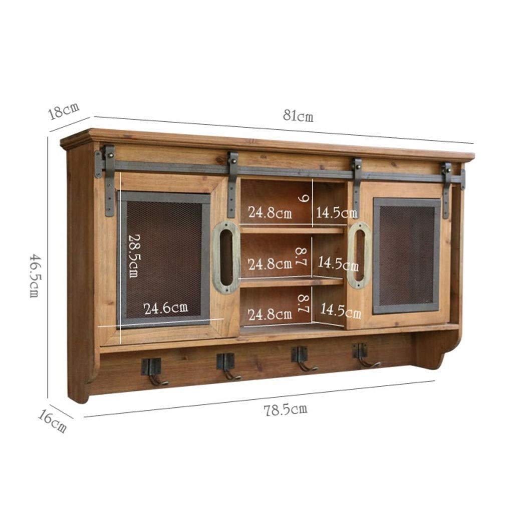 Rustic Brown Wood Wall Storage Cabinet with Sliding Barn Doors for Home & Office