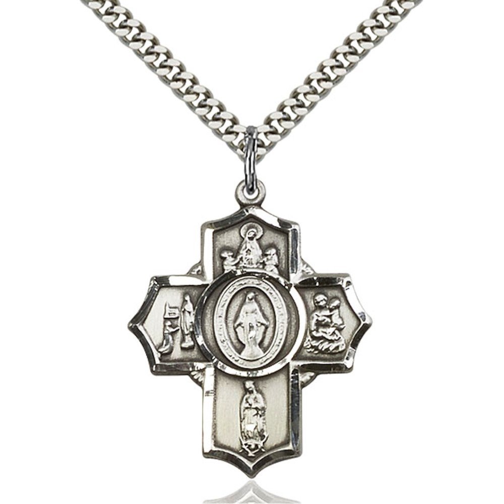 Bonyak Sterling Silver Saint Medal Pendant Necklace - 1.25 x 1 Inch Religious Jewelry with Heavy Curb Chain - Perfect for Gifts, Baptisms & Faith-Based Occasions