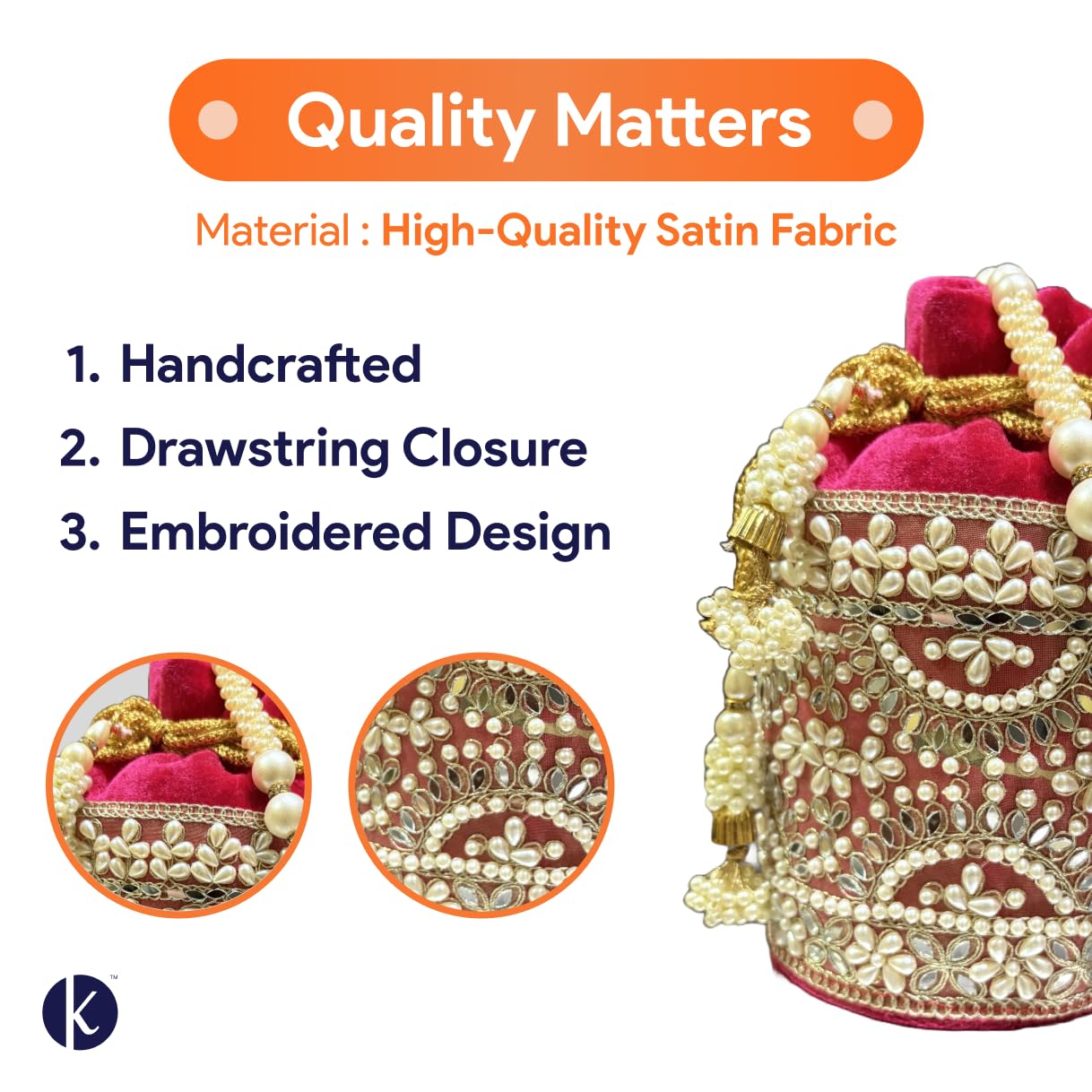 Elegant Kundhadiya Collections Pearl Potli Bags for Women - Velvet Pink Wedding Clutch | Stylish Indian Beaded Handbag for Ladies | Perfect for Bridal Party, Festivals & Special Occasions