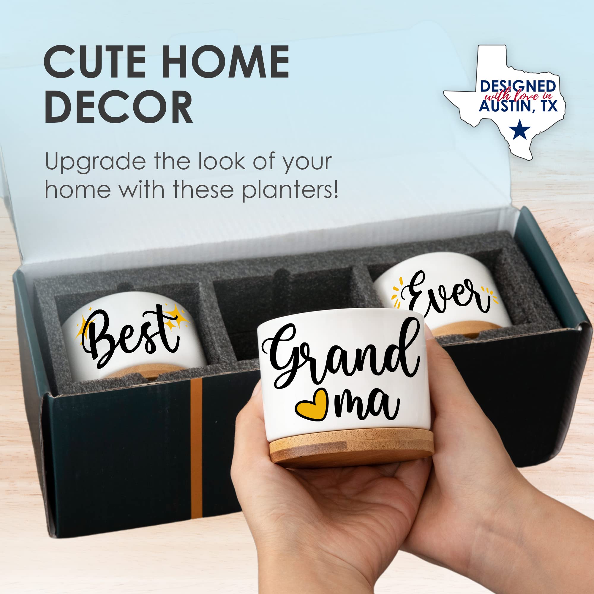 Best Grandma Ever Planters - Thoughtful Gifts for Grandma from Granddaughter & Grandson | Unique Birthday Gifts for Grandmother | Perfect for Home Decor, Garden Planting & Special Occasions