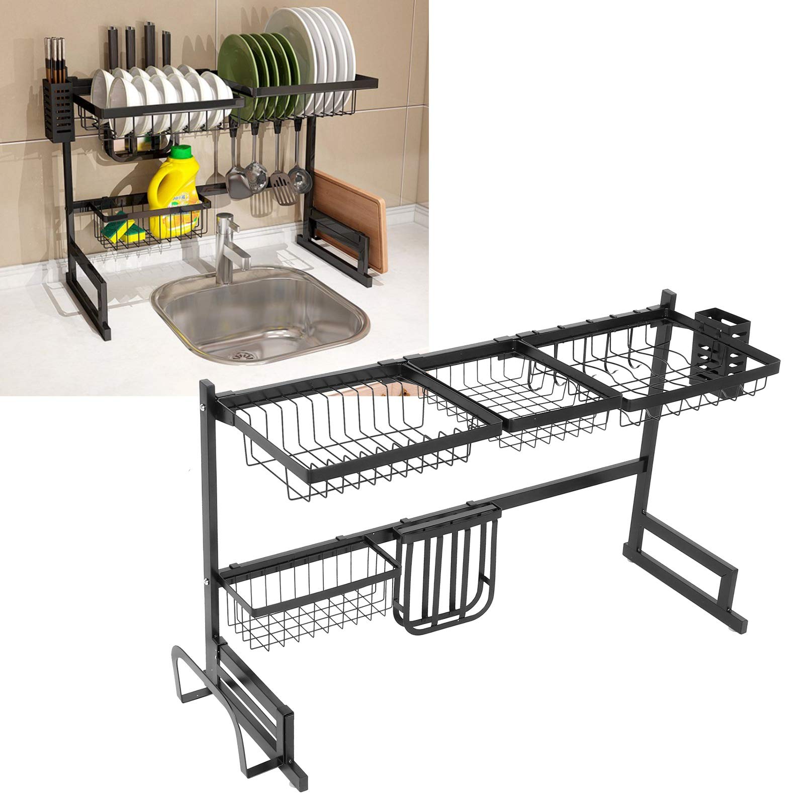 Sturdy Dish Drying Rack with Good Ventilation - Multifunctional Kitchen Utensil Holder with Removable Drainboard & Non-Slip Suction Cups - Perfect for Countertop Organization & Small Space Kitchens