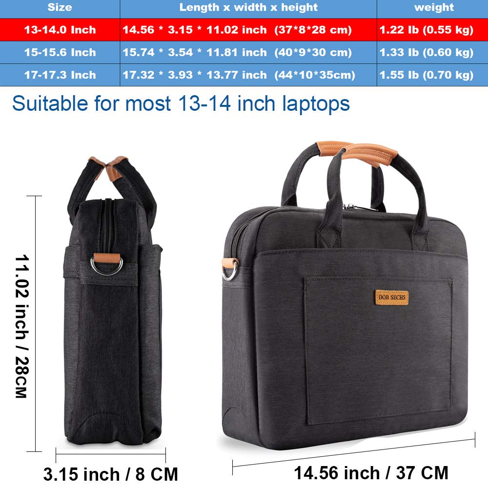 DOB SECHS 13.5-14.4 Inch Laptop Bag - Shockproof Business Computer Messenger Briefcase with Shoulder Strap for Women & Men, Black - Ideal for Work, Travel & School