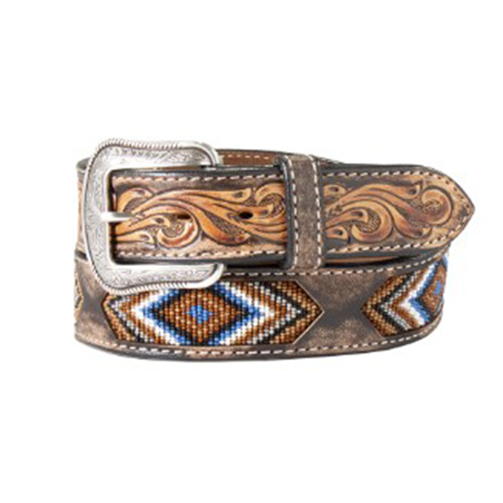 Ariat Men's Brown Tri Beaded Western Belt - Stylish Cowboy Accessory for Rodeo, Ranch Work & Casual Wear