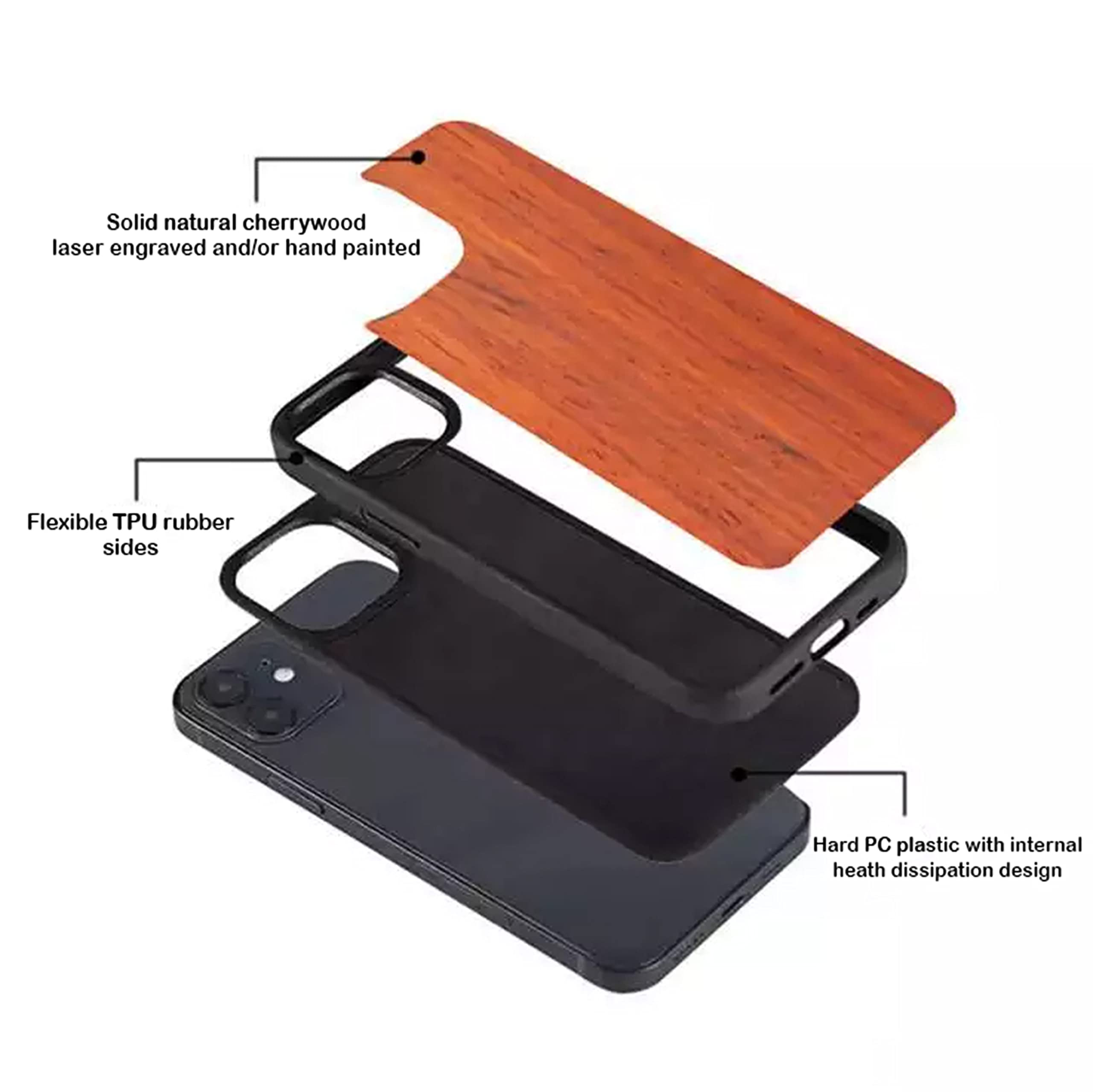 Laser Engraved Wood Phone Case for iPhone 16/15/14/13/12/11 Pro Max Mini & Samsung Galaxy S25/S24/S23/S22/S21/S20 Ultra Plus - Eco-Friendly Slim Durable Wooden Cover - Perfect for Daily Use, Travel & Gift Giving