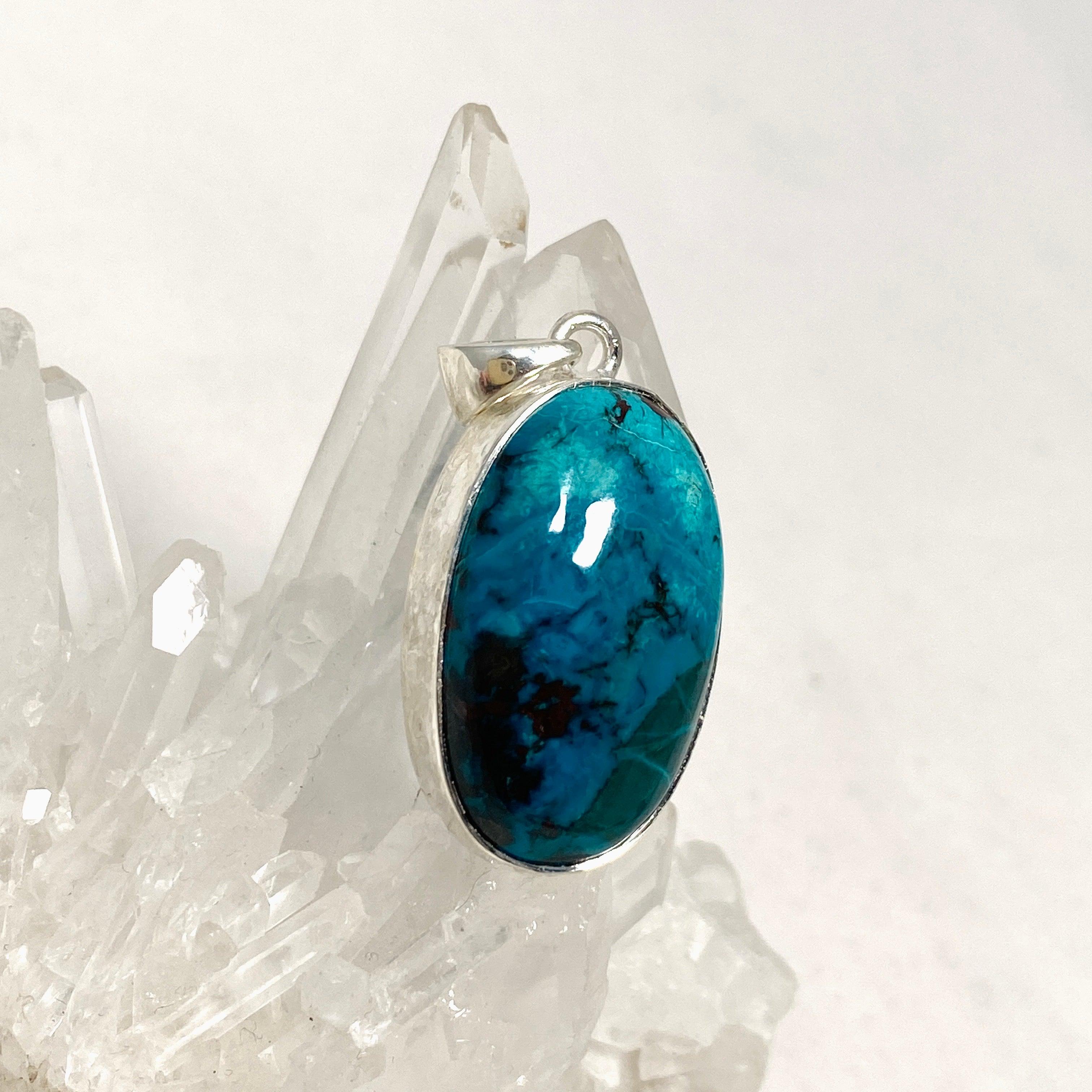 Shattuckite Oval Pendant Necklace - Handcrafted Hammered Sterling Silver Jewelry KPGJ4414 | Healing Crystal Gift for Women, Meditation & Spiritual Energy