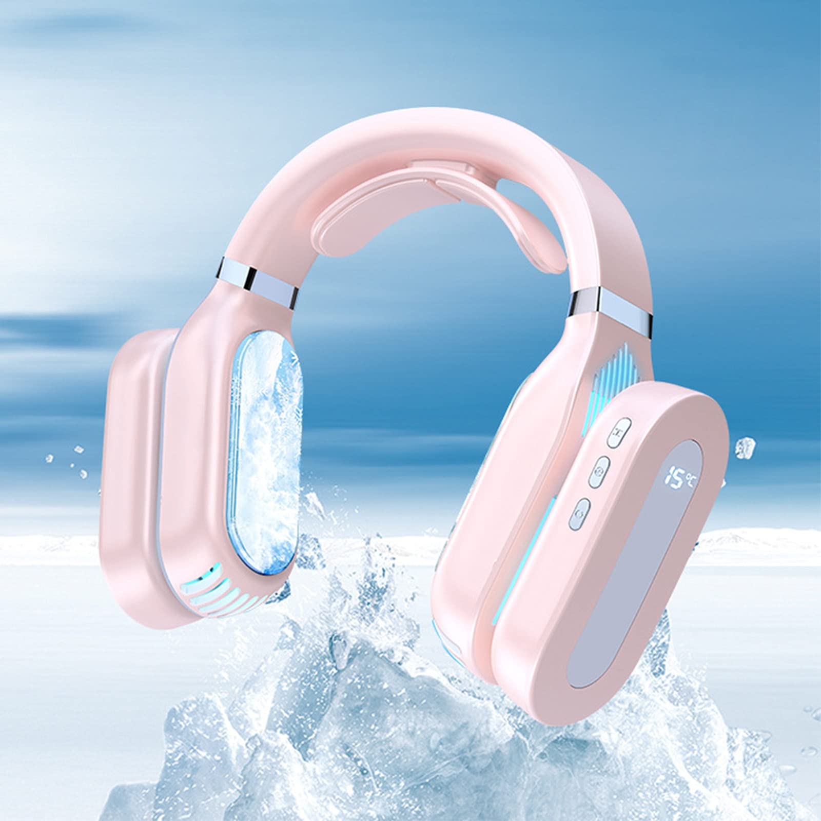 USB Rechargeable Hands-Free Bladeless Neck Fan with Hot/Cold Therapy - Portable Personal Air Conditioner for Outdoor, Travel, Office & Home Use - White Headphone Design Cooling Fan