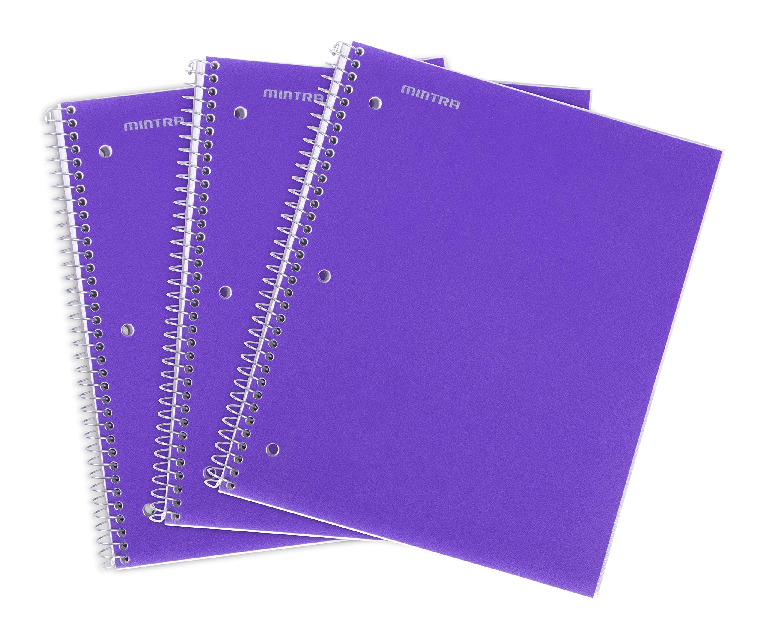 Mintra Durable Spiral Notebook 3-Pack - 1 Subject, 100 Sheets, College Ruled, Purple - Moisture Resistant Cover with Poly Pocket & Sturdy Chipboard Back - Perfect for School, Office, Business & Journaling