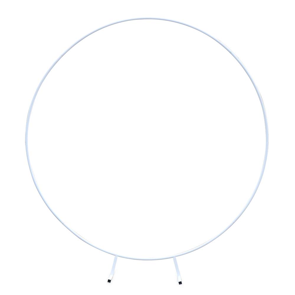 White Metal Round Arch Backdrop Stand - 2M Wrought Iron Circle Frame with Artificial Flowers for Wedding, Party, Photography Decor - Perfect for Indoor/Outdoor Ceremonies, Photo Booths & Event Displays