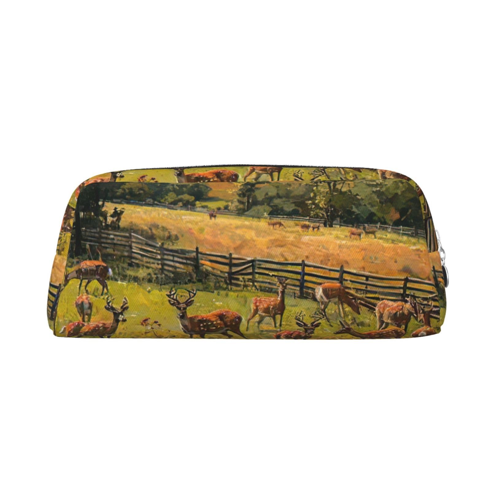 Deer Print Pencil Case & Makeup Bag - Cute Farm Animal Design Pouch for School, Office, Travel & Cosmetics Storage (Women & Men)