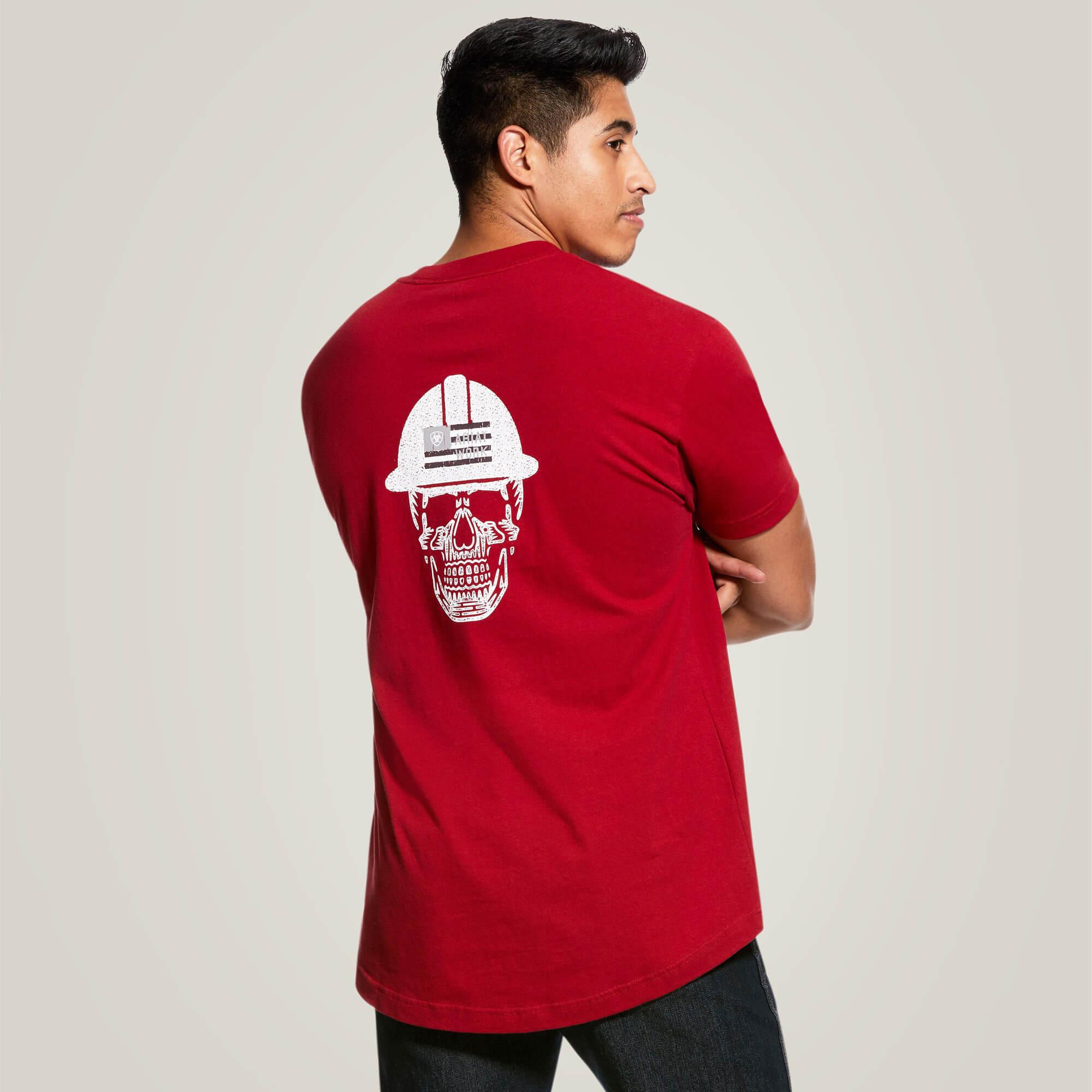 Rebar Cotton Strong Roughneck Graphic T-Shirt - Durable Workwear for Construction & Outdoor Activities - Rio Red