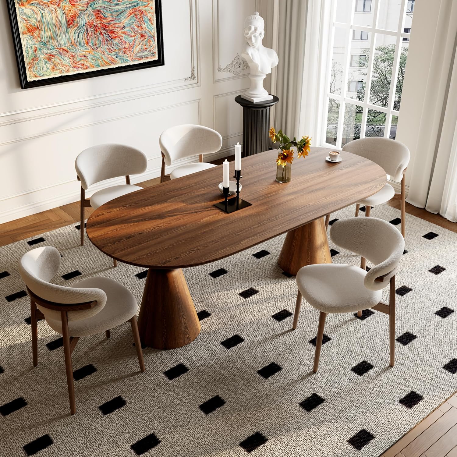 Modern Solid Wood Dining Chairs Set of 2 - Upholstered Curved Backrest Chairs with Natural Walnut Wood Legs (18.11 Inch Height) - Perfect for Kitchen, Dining Room, and Breakfast Nook Decor