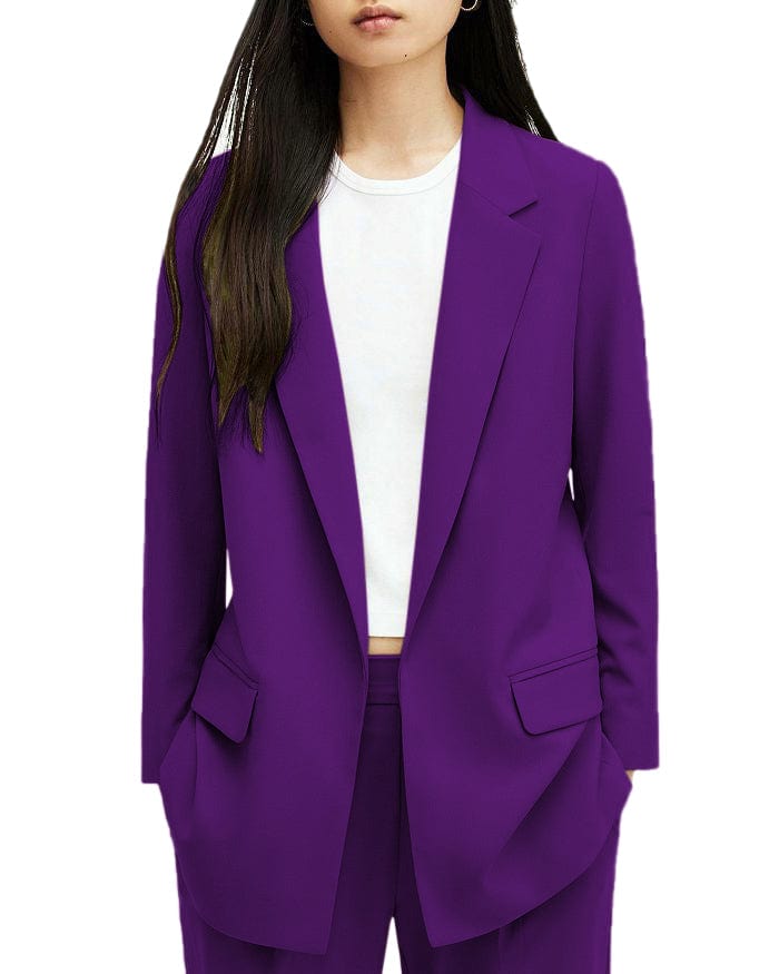 2 Piece Solid Color Buttonless Notch Lapel Women's Suit Set (Blazer & Pants) - Professional Office Wear, Business Attire & Formal Occasions
