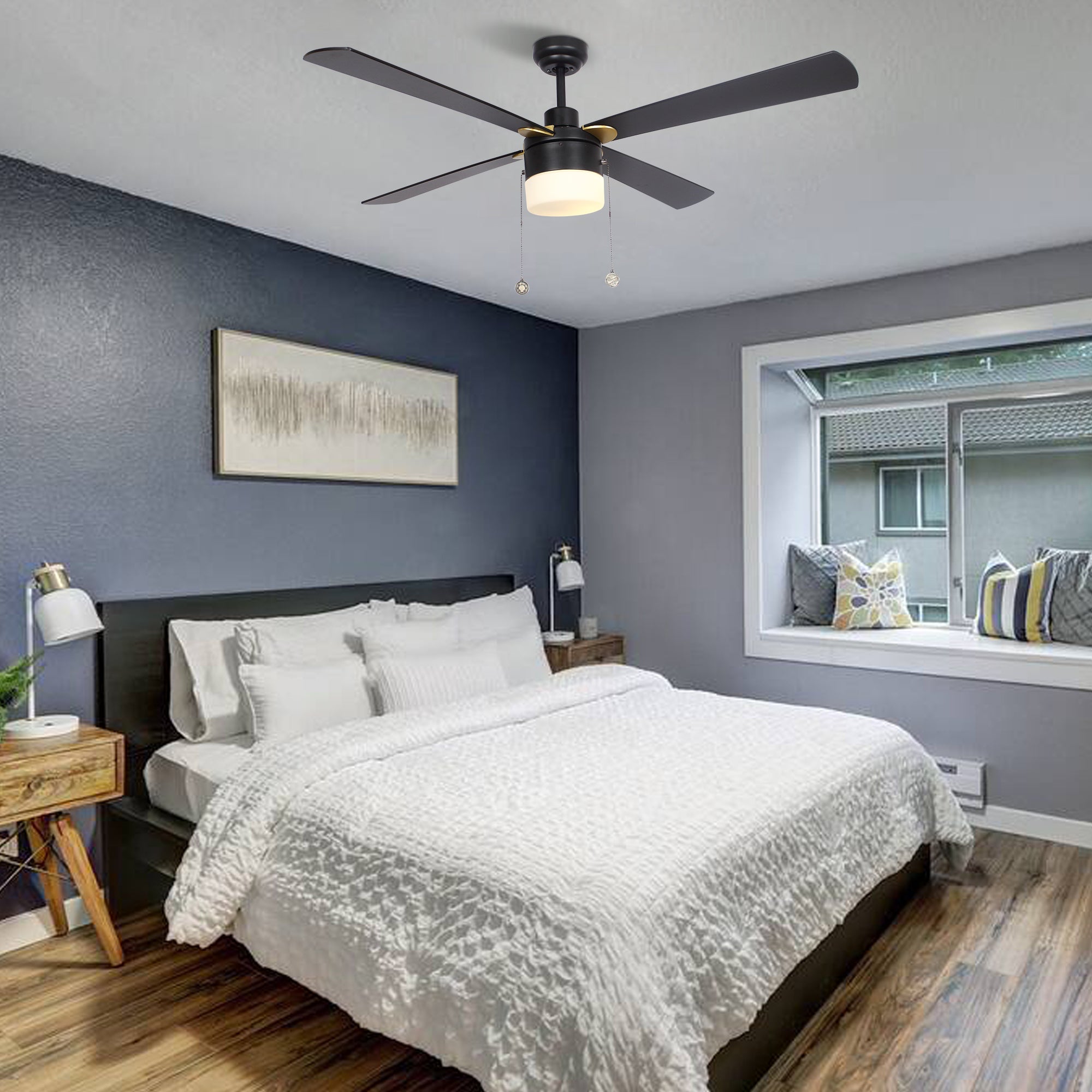 52 Inch Alrich Ceiling Fan with LED Light and Pull Chain - Energy Efficient Indoor Cooling for Living Room, Bedroom, and Patio
