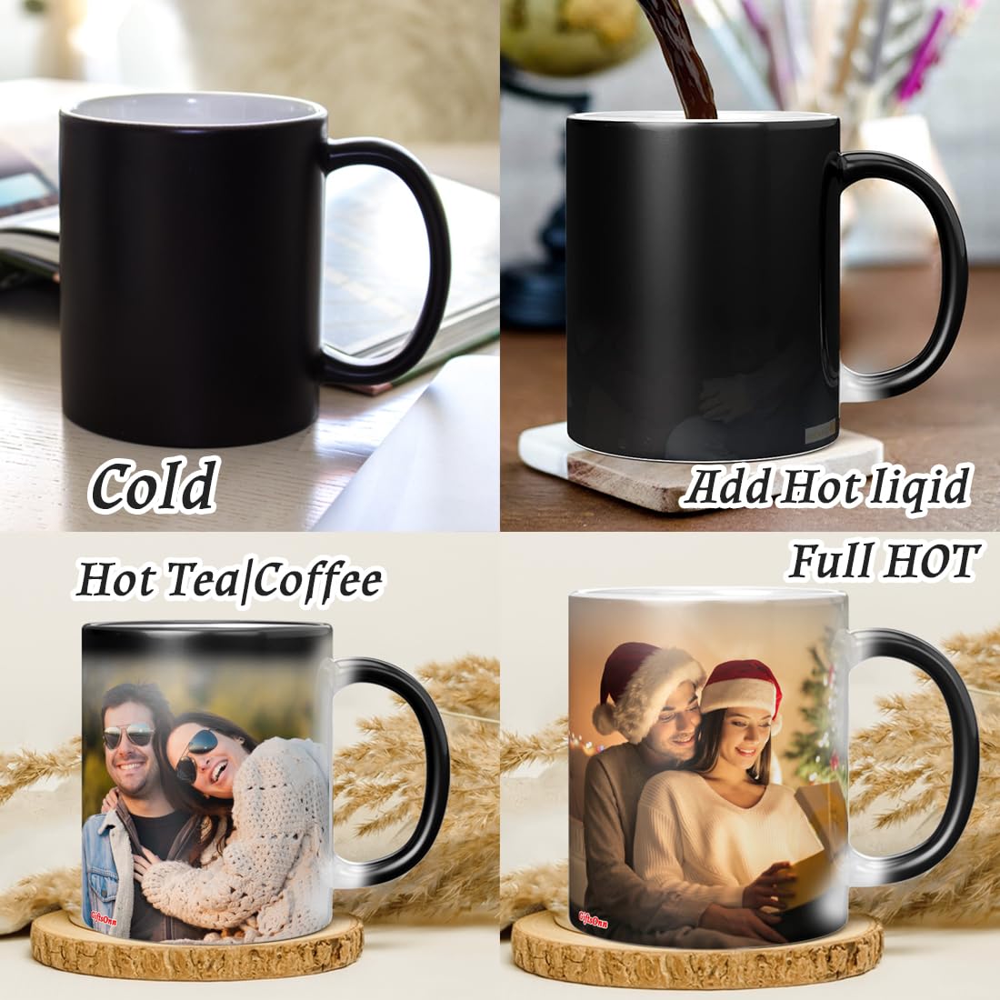Personalized Magic Mug with Custom Photo, Quote & Name - Valentine's Day, Birthday, Anniversary Gift for Him/Her - 11oz Black Ceramic Coffee Cup - Perfect for Couples, Christmas, Office Use & Daily Coffee Lovers