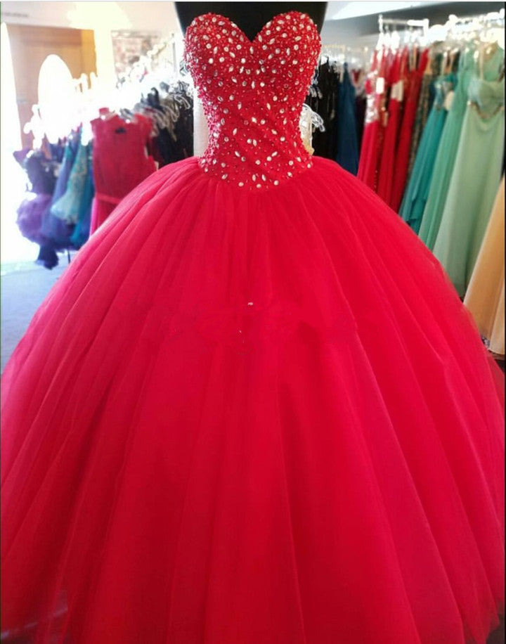 Elegant Beaded Sweetheart Tulle Floor-Length Quinceanera Dresses Ball Gowns for Prom, Wedding, and Special Occasions