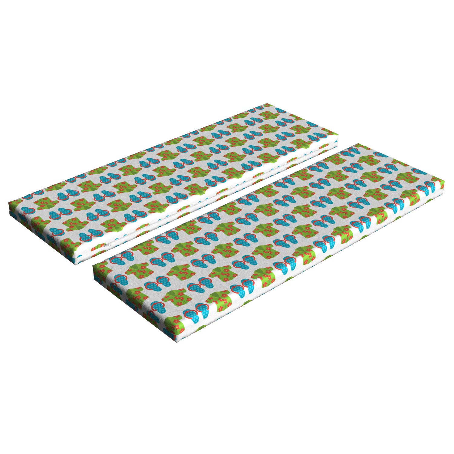 Ambesonne 2-Piece Flip Flop Bench Cushion Set - Exotic Floral Print Outdoor Seat Cushions with Foam Padding (45