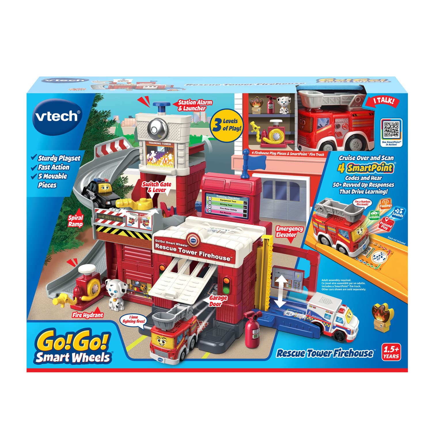 VTech Go! Go! Smart Wheels Rescue Tower Firehouse Playset - Interactive Learning Toy for Toddlers & Kids - Perfect for Pretend Play, Firefighter Role Play & Early Childhood Development