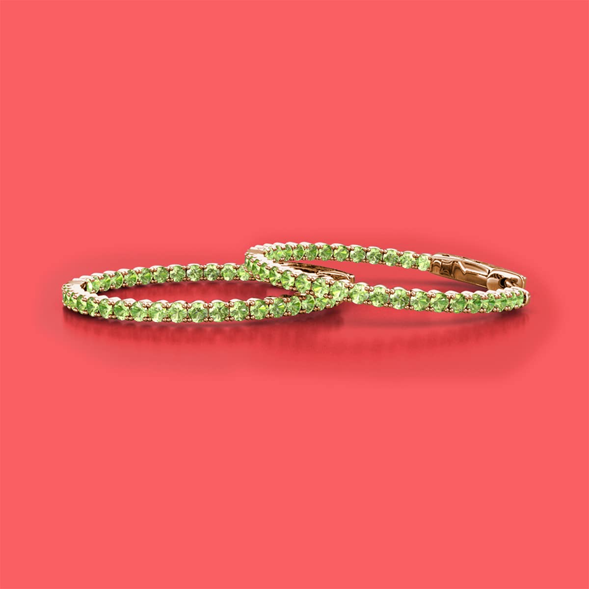 Peridot Inside-Out Hoop Earrings 3.15 ctw 14K Rose Gold - Elegant Dangle Earrings for Women, Perfect for Parties, Weddings & Everyday Wear
