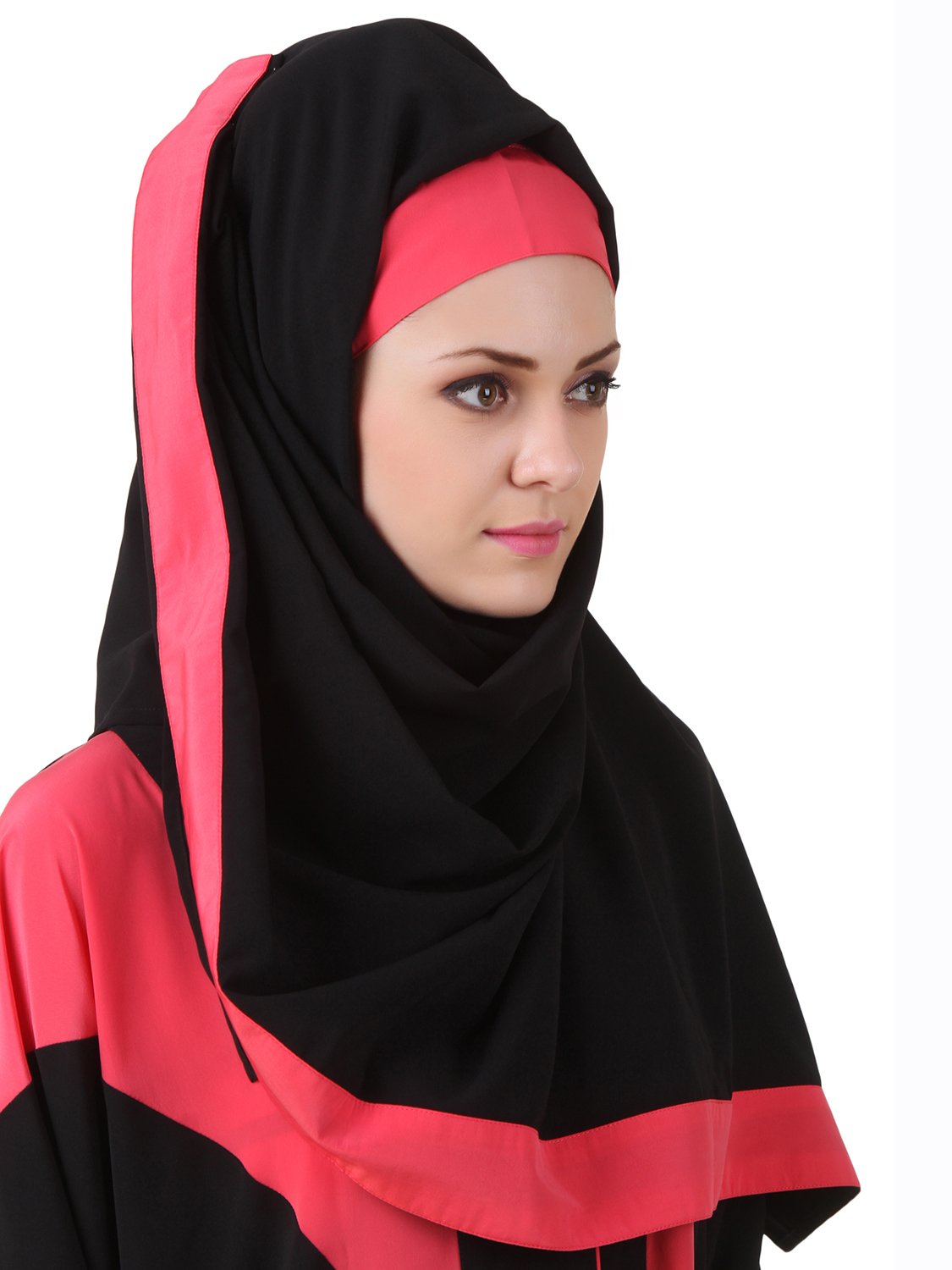 Aara Black Nida Hijab with Pink Band - Modest Muslim Headscarf for Women, Comfortable Prayer Scarf for Daily Wear & Special Occasions