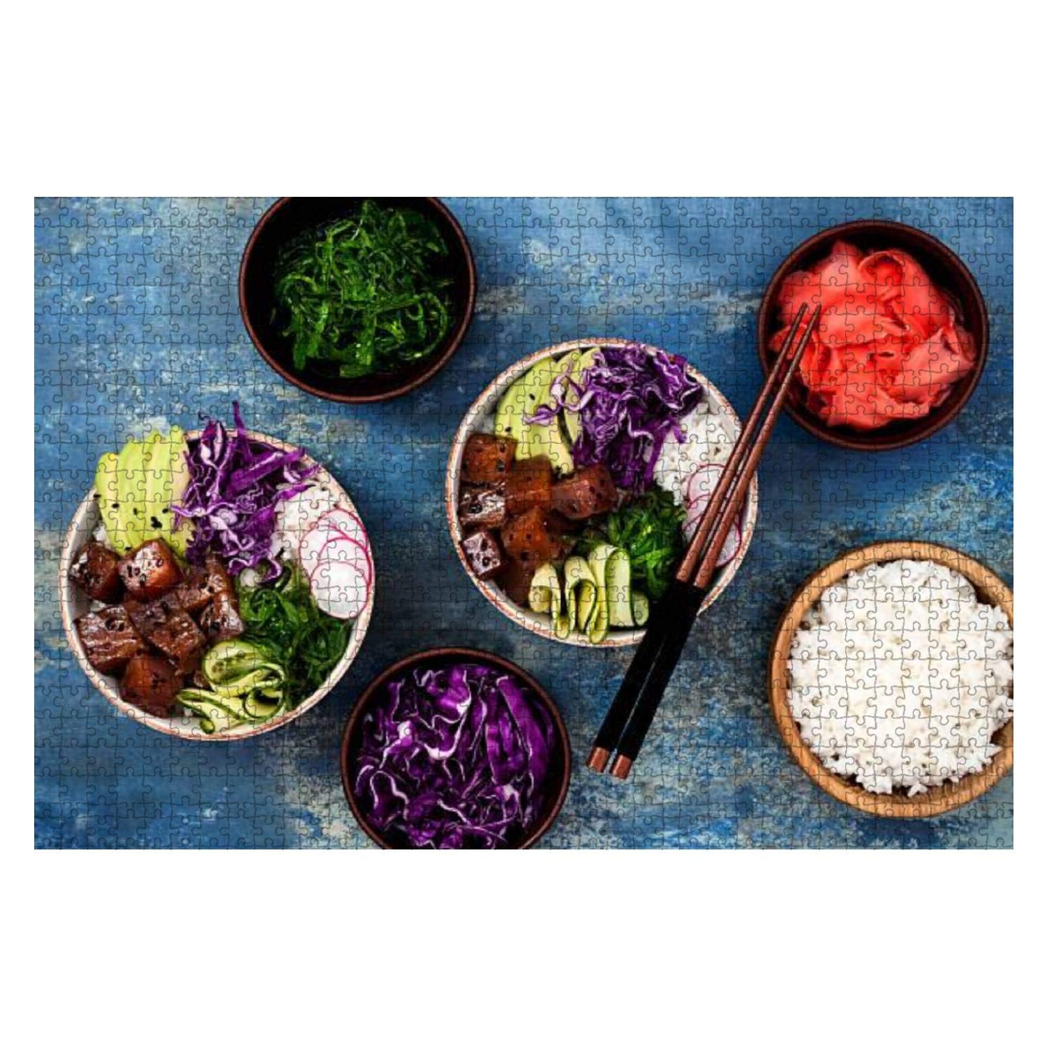 1000-Piece Wooden Jigsaw Puzzle - Hawaiian Tuna Poke Bowl with Seaweed, Avocado & Red Cabbage Slaw - Educational Puzzle Game for Adults & Kids - Stress Relief Toy - Perfect for Family Game Night, Classroom Activities & Relaxation Therapy