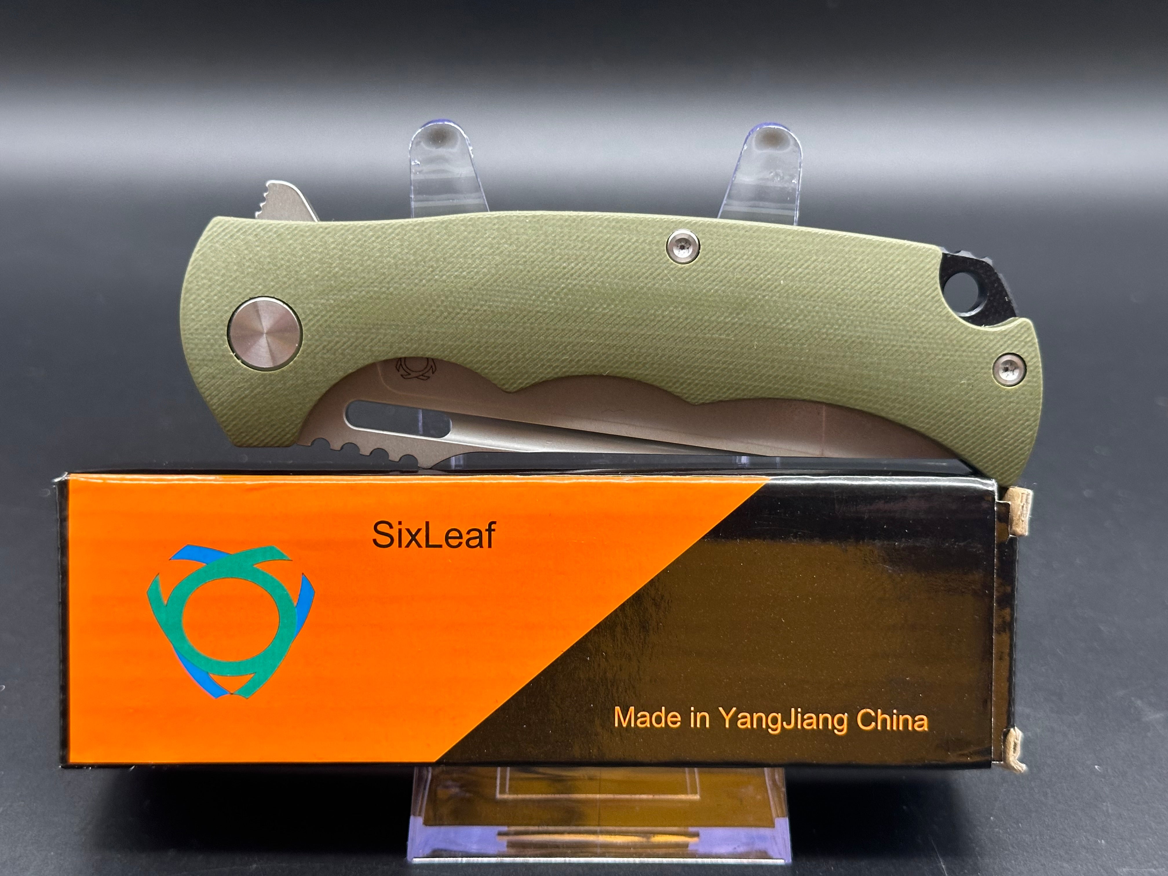 SIXLEAF SL 01 Folding Knife - D2 Steel Plain Edge, Green G10 Handle - Compact & Durable EDC Pocket Knife for Camping, Hiking & Outdoor Adventures