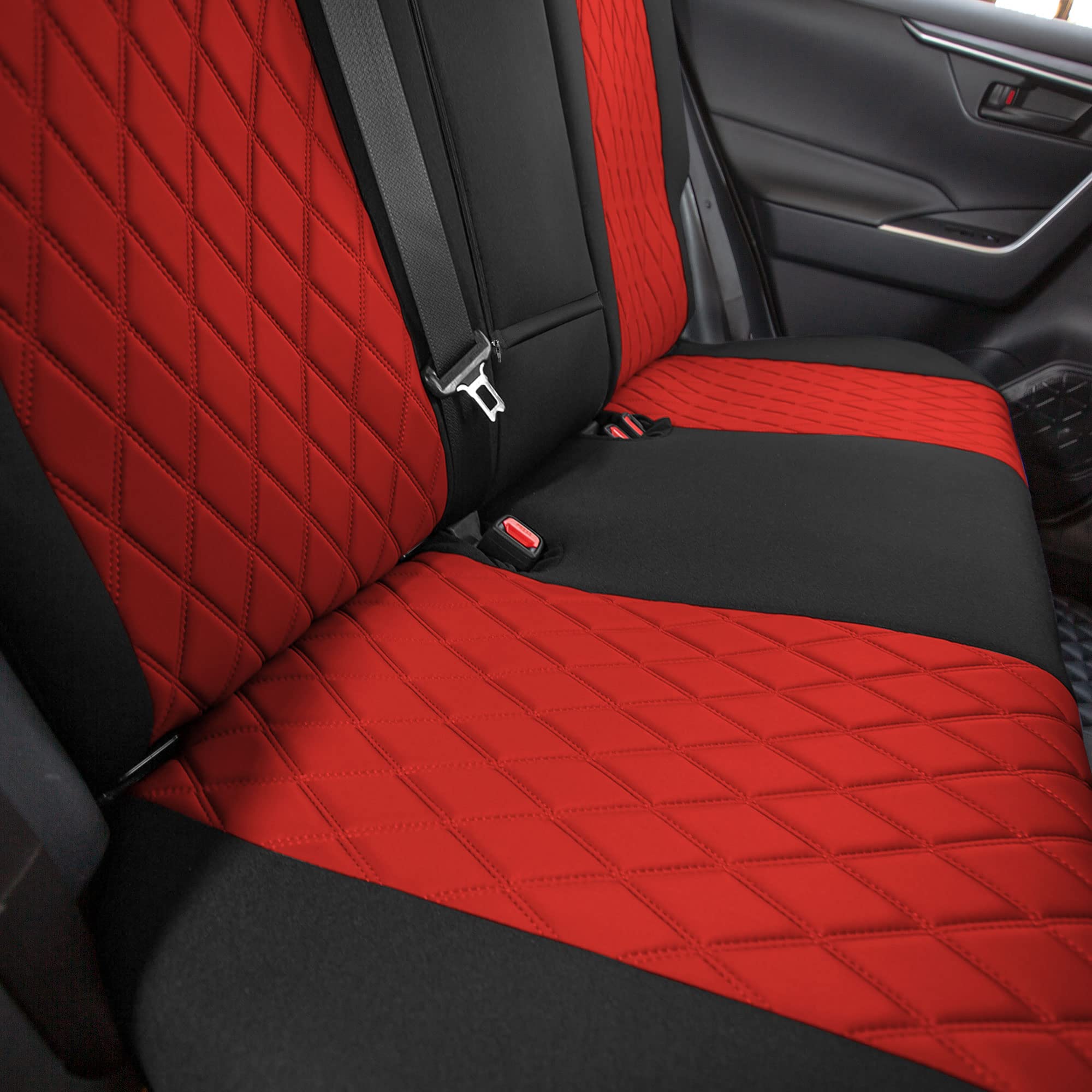 Premium Custom Fit Seat Covers for 2021-2022 Toyota RAV4 Hybrid/Prime - Waterproof Neosupreme Neoprene Full Set (Red) | Durable Protection & Stylish Upgrade for Car Interior | Perfect for Road Trips, Daily Commute & Pet Owners