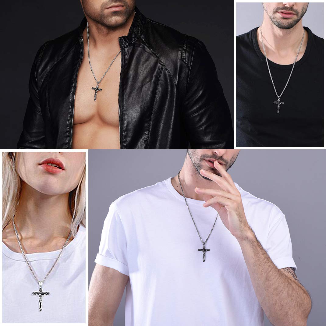 GOLDCHIC Cross INRI Crucifix Pendant Necklace with Virgin Mary Miraculous Medal - Religious Christian Jewelry for Women & Men - Perfect for Baptism, First Communion, Confirmation & Daily Faith Inspiration