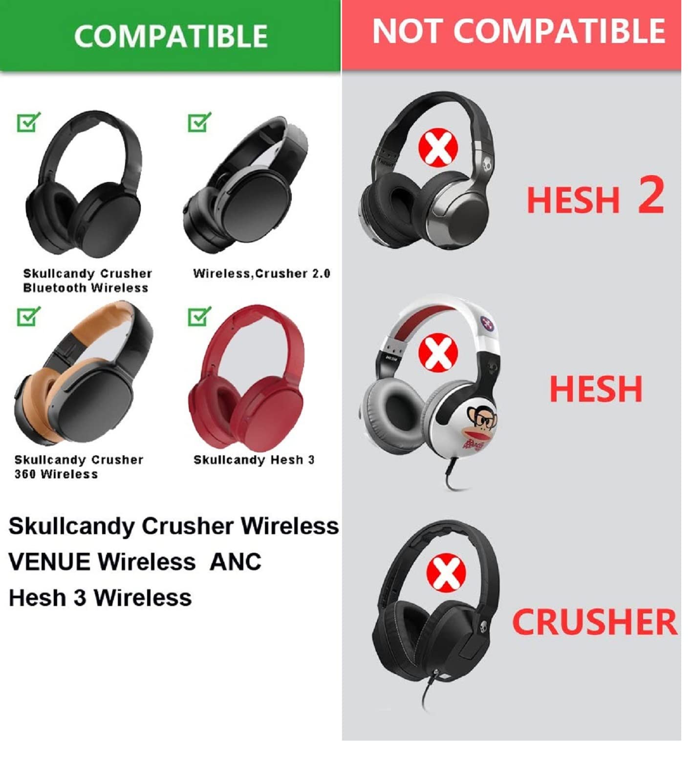 VEKEFF Replacement Earpads for Skullcandy Crusher Evo ANC & Hesh 3 Headphones - Soft Memory Foam Cushions for Noise Isolation & Comfort - Perfect for Gaming, Music & Travel