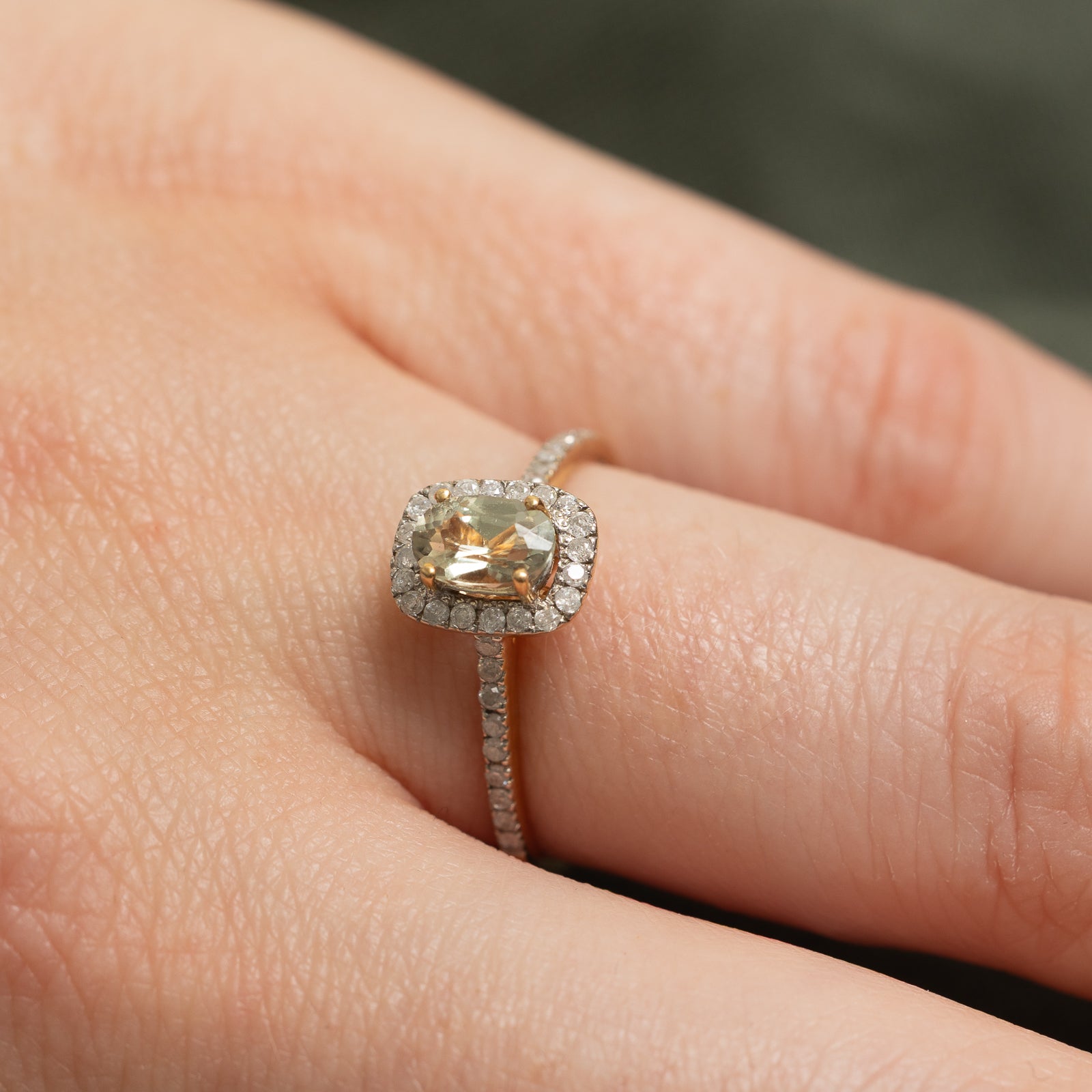 Elegant Oval Cut Peridot & Diamond Halo Engagement Ring | 0.38ct Peridot & 0.20ctw Diamond | Size 6.75 | Perfect for Wedding, Anniversary & Gift Giving