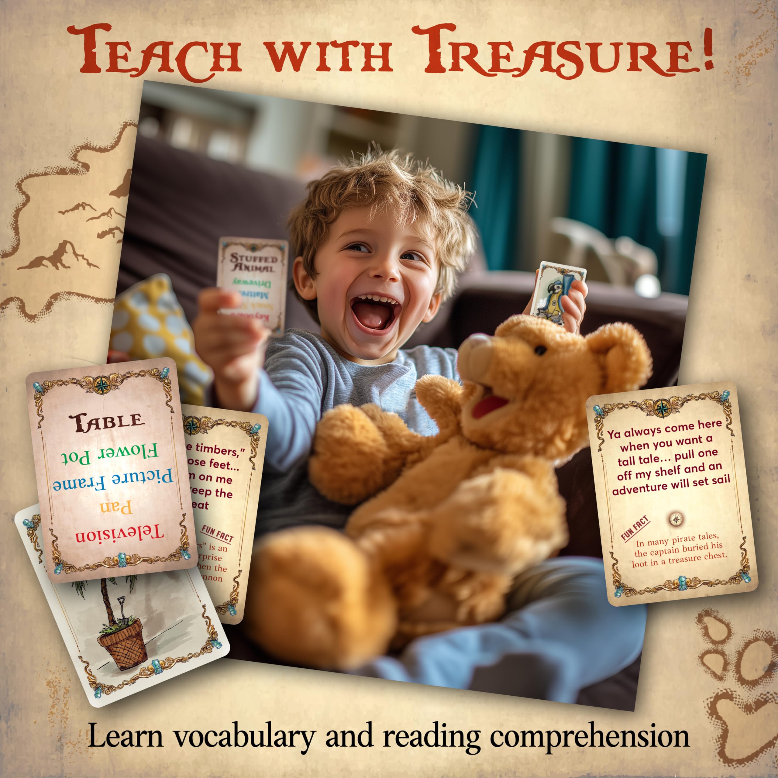 Word Treasures - Pirate Adventure Toys & Treasure Hunt Game for Kids Ages 4-8 | 1-4 Players | Memory Matching Game with Pirate Puzzle & Scavenger Hunt | Perfect for Birthday Gifts, Family Game Night & Pirate Themed Parties