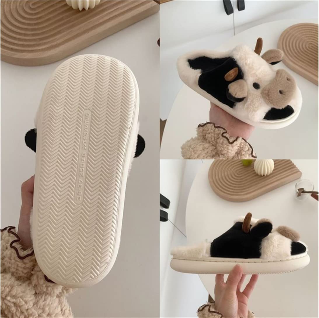 Cozy Cow Print Cotton Slippers for Women & Men - Warm Plush Animal House Shoes with Non-Slip Sole - Perfect for Indoor Home Comfort and Outdoor Winter Wear