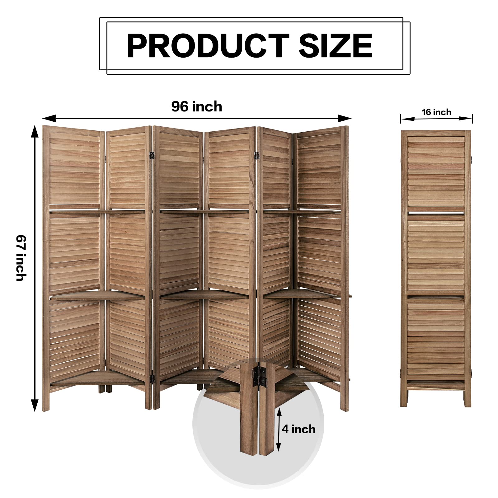 ECOMEX 5.6Ft Wooden Room Divider with Shelves - Fully Assembled Folding Privacy Screen for Bedroom, Office & Living Room - Dark Brown Home Decor Partition