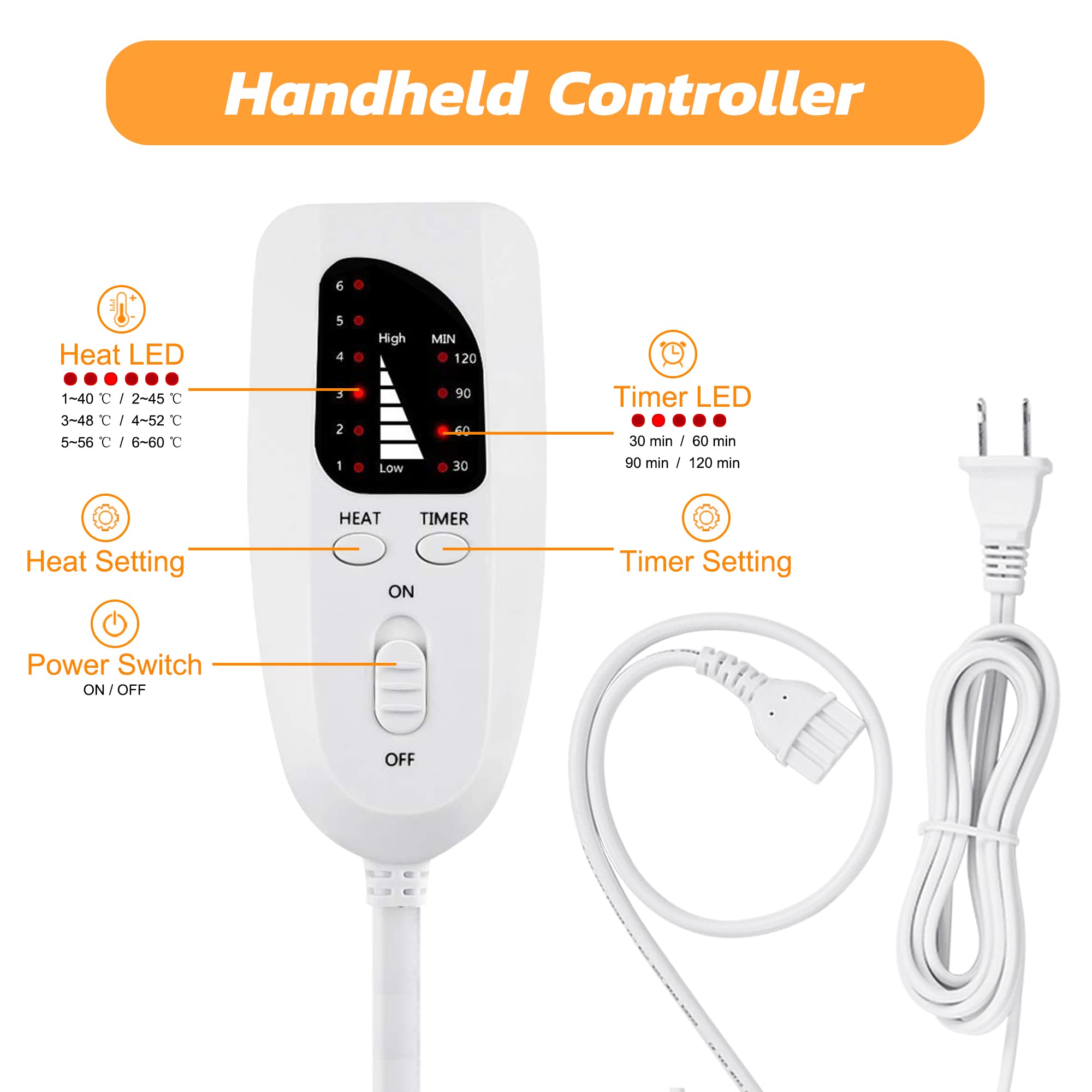 Electric Heating Pad for Back Pain & Cramps Relief - 6 Heat Settings, Auto Shut Off - Dark Gray 33