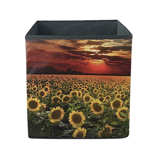 FUIBENG Sunflower Sunset Storage Basket - Large Capacity Organizer for Toys, Clothes & Books | Soft Comfort Yellow Flower Design | Home Decor & Gift Idea | Perfect for Nursery, Living Room & Bedroom Organization