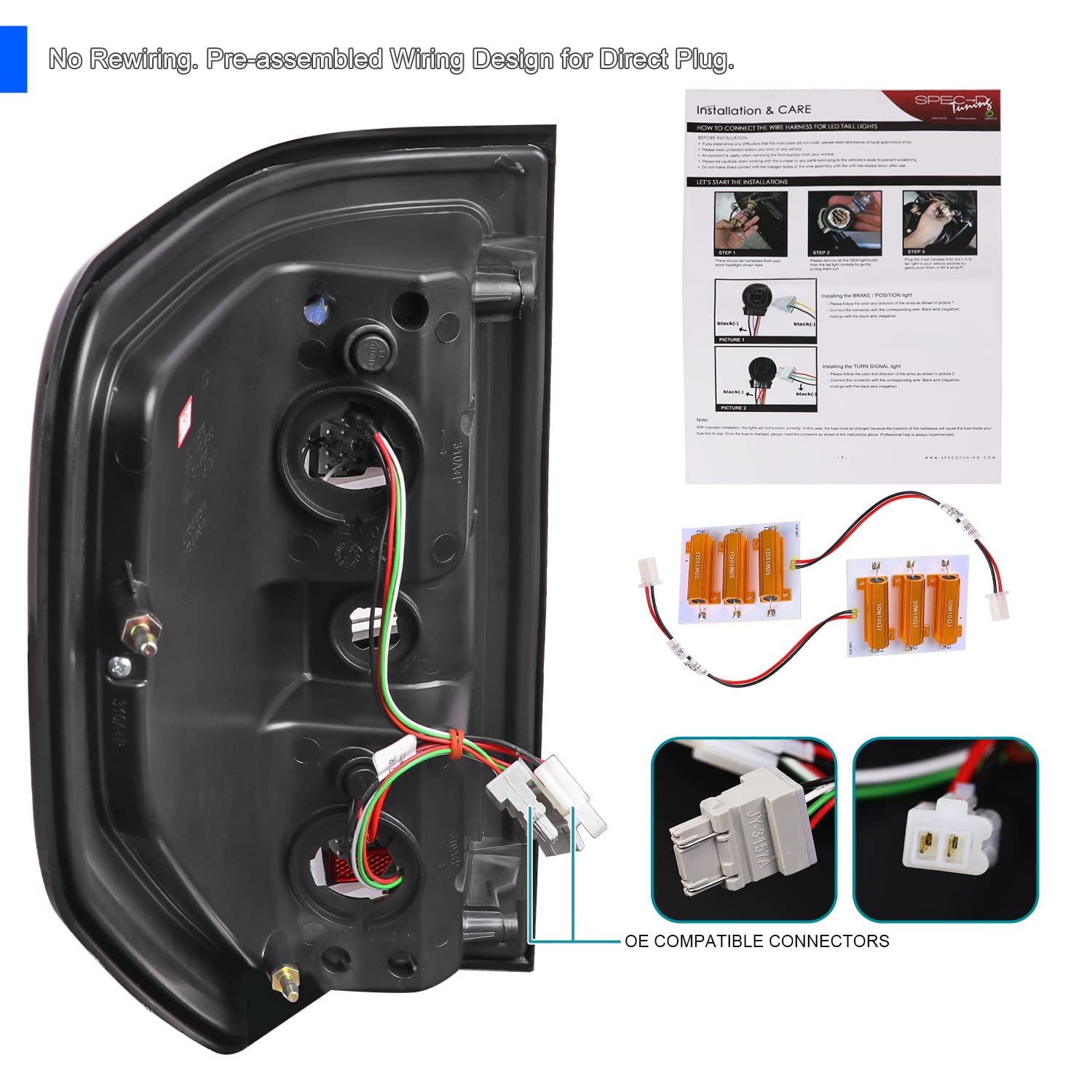 Spec-D Tuning Black LED Tail Lights with Light Bar - Compatible with 2009-2014 Ford F150 Pickup Truck, Left & Right Pair Assembly - Enhances Rear Visibility & Style for Night Driving and Custom Builds