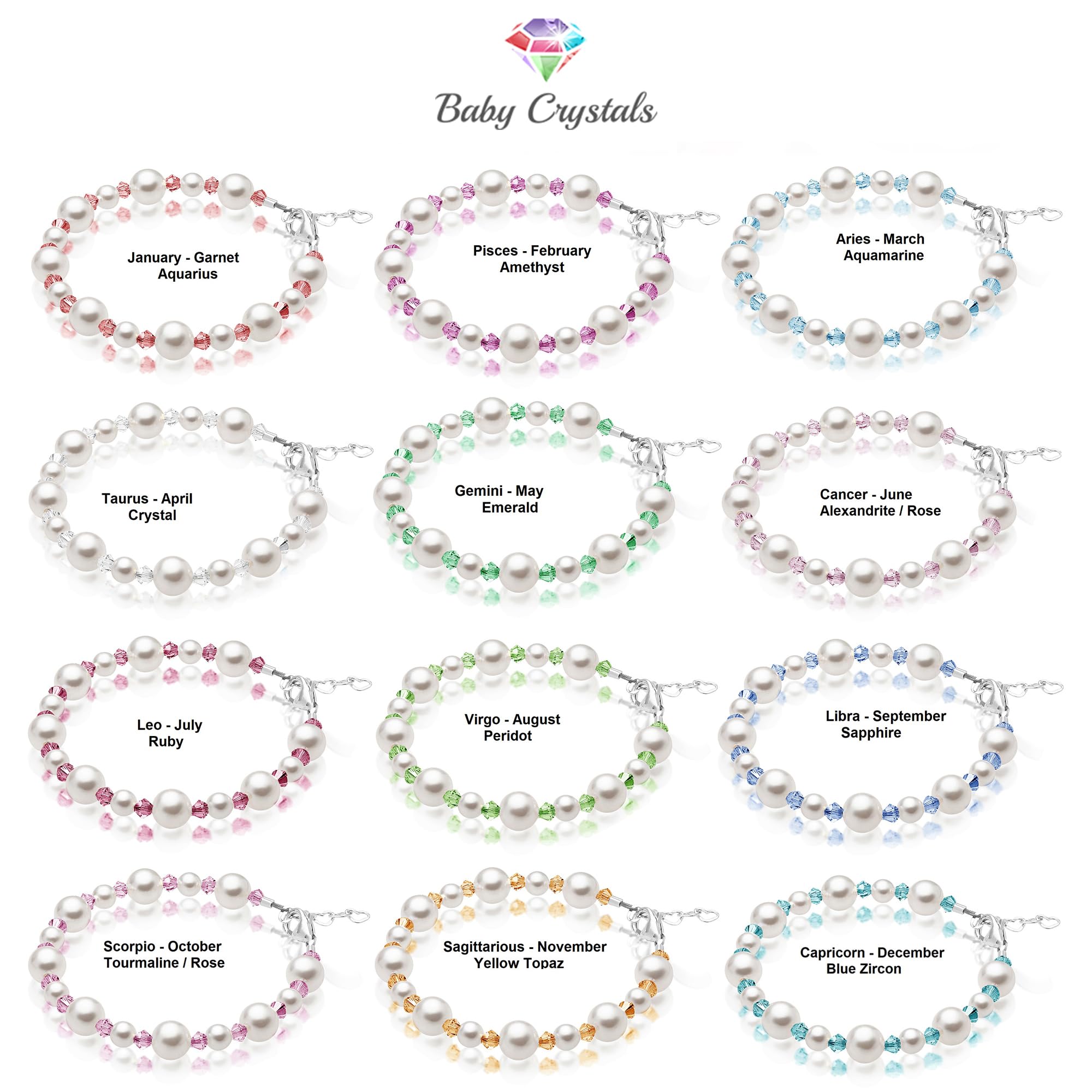 Custom Birthstone & Initial Bracelet for Kids, Girls, Women | Sterling Silver Personalized Jewelry Gift for Baby, Newborn, Toddler, Teen, Mother & Birthday Girl | Crystal Charm Bracelet for Everyday Wear, Special Occasions & Birthday Presents