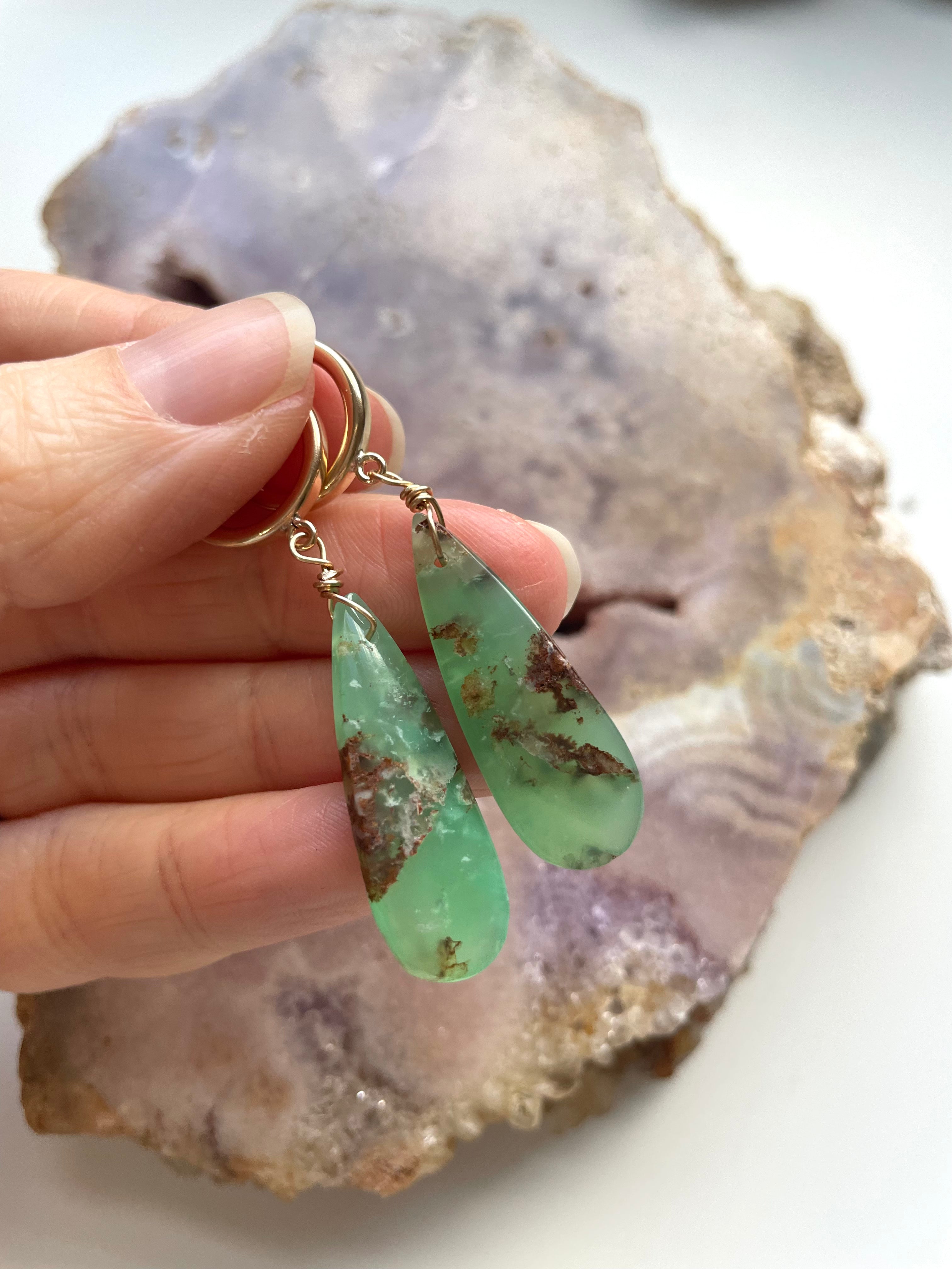 Chrysoprase Statement Hoop Earrings - 14K Gold Filled Dangle Earrings for Women | Elegant Jewelry Gift for Birthday, Anniversary & Special Occasions