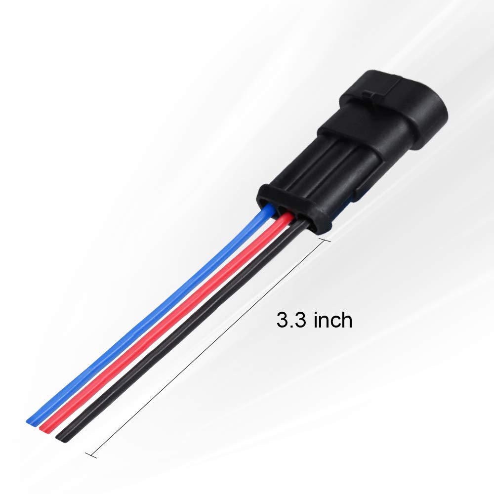 3 Pin Waterproof Electrical Connector Kit (6 Pack) - 18 AWG Automotive Wire Connectors for Motorcycle, Car, Boat - Secure Plug-in Connection for Harsh Weather & Marine Environments